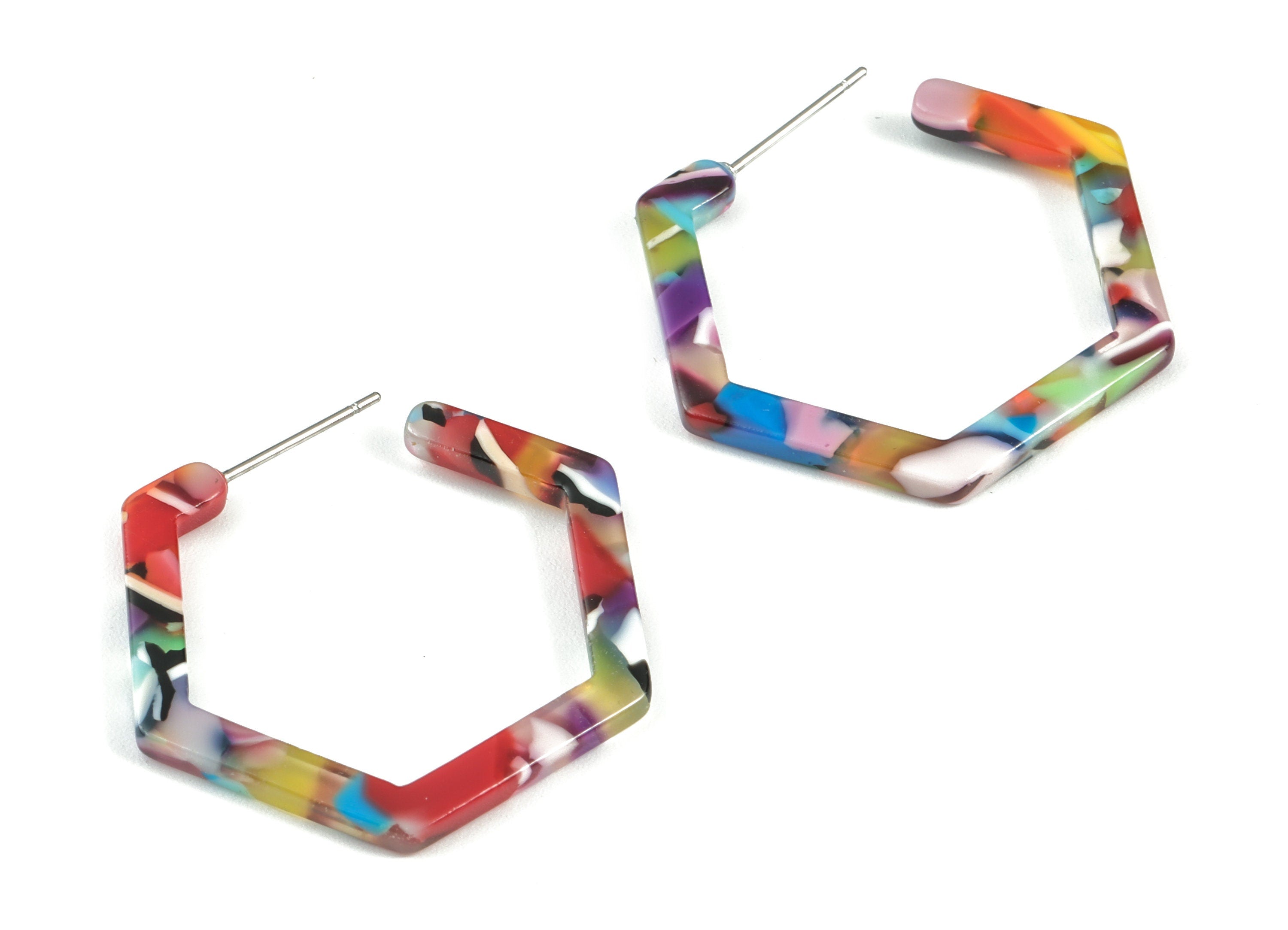 Acetate Open Hexagon Stud Earrings - Hexagon Earring Post - 316 Stainless Steel - Color Code: A21 - 30x2.5mm - AC1870-A21 - DOMEDBAZAAR
