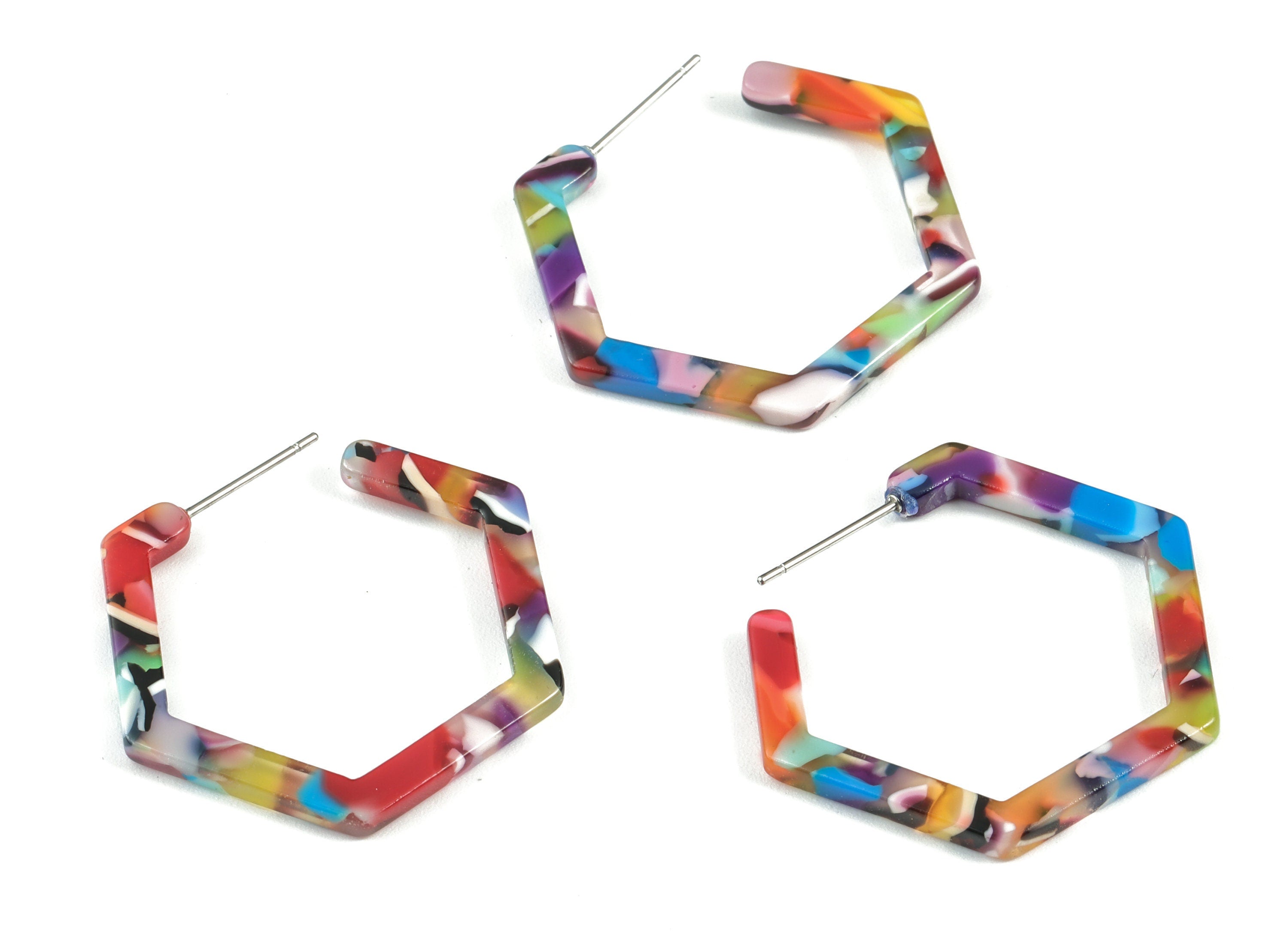 Acetate Open Hexagon Stud Earrings - Hexagon Earring Post - 316 Stainless Steel - Color Code: A21 - 30x2.5mm - AC1870-A21 - DOMEDBAZAAR