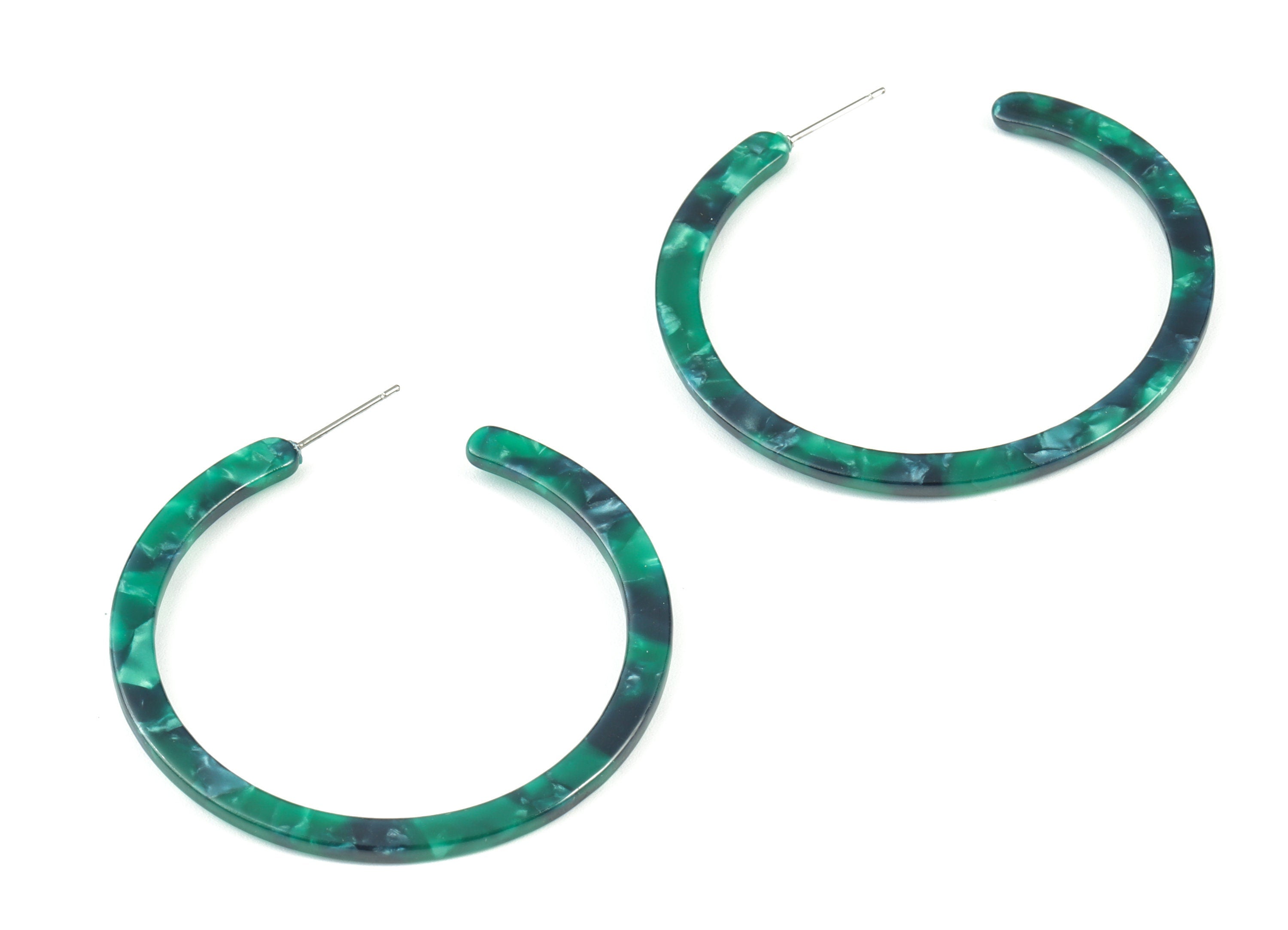 Open Hoop Earrings Stud - 2 inch Hoop Earring - Acetate Round Earring Post - Color Code: A13 - 52.8x49.6x2.65mm - AC1836-A13 - DOMEDBAZAAR