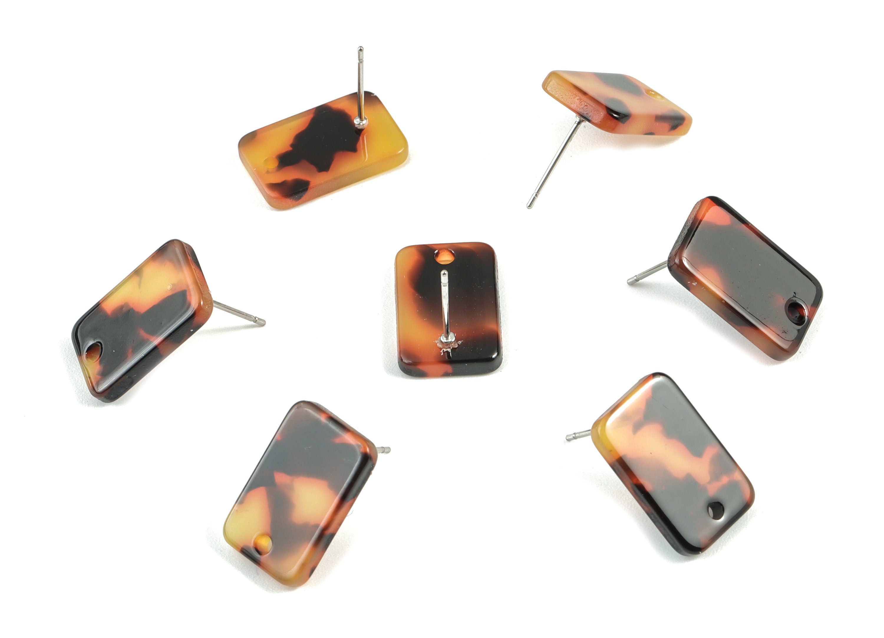 Acetate Rectangle Earring Post - Rectangle Earring Stud - Tortoise Shell Earrings - Color Code: A01 - 16.9x10.9x2.7mm - AC1579-A01 - DOMEDBAZAAR