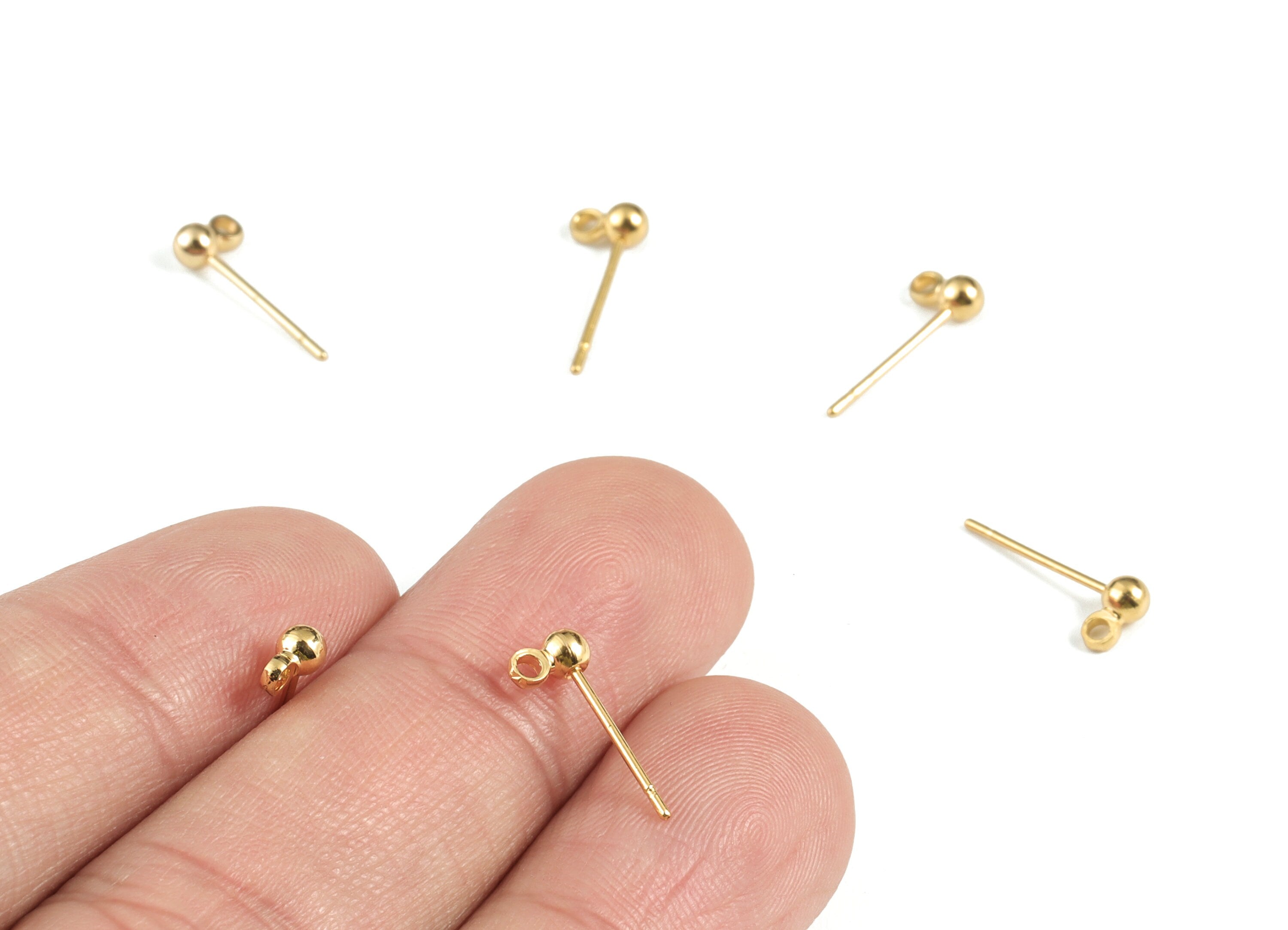 Brass Ball Earring Post With Loop - 18K Real Gold Plated Earring Stud Loop - Jewelry Supplies - 15.23x5.03x3.08mm - RGP2749 - DOMEDBAZAAR