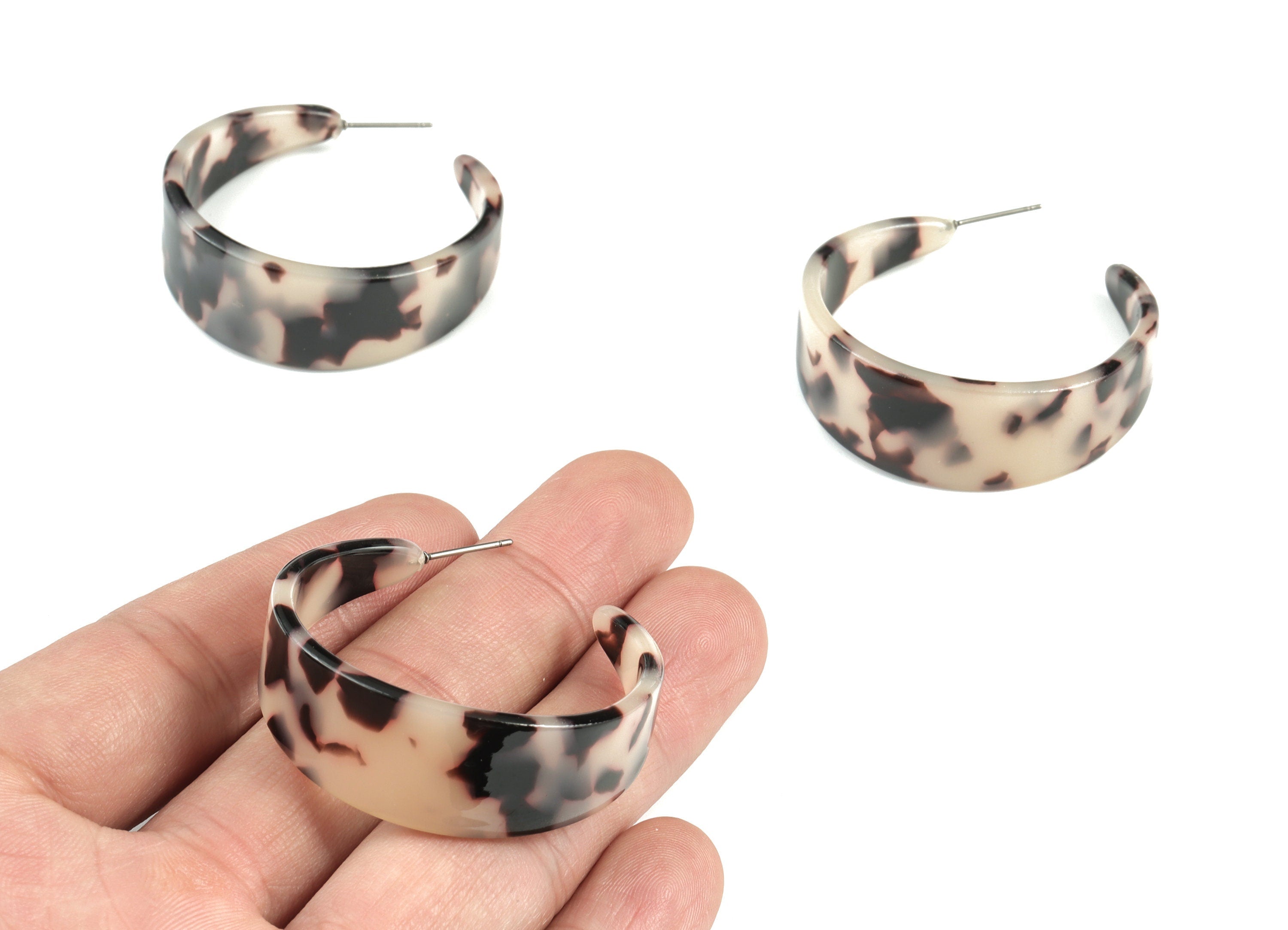 Open Hoop Earrings Stud - 1.6 inch Hoop Earring - Blonde Tortoise Shell Round Earring Post - Color Code: A06 - 41.8x14.7x2.58mm - AC1211B - DOMEDBAZAAR