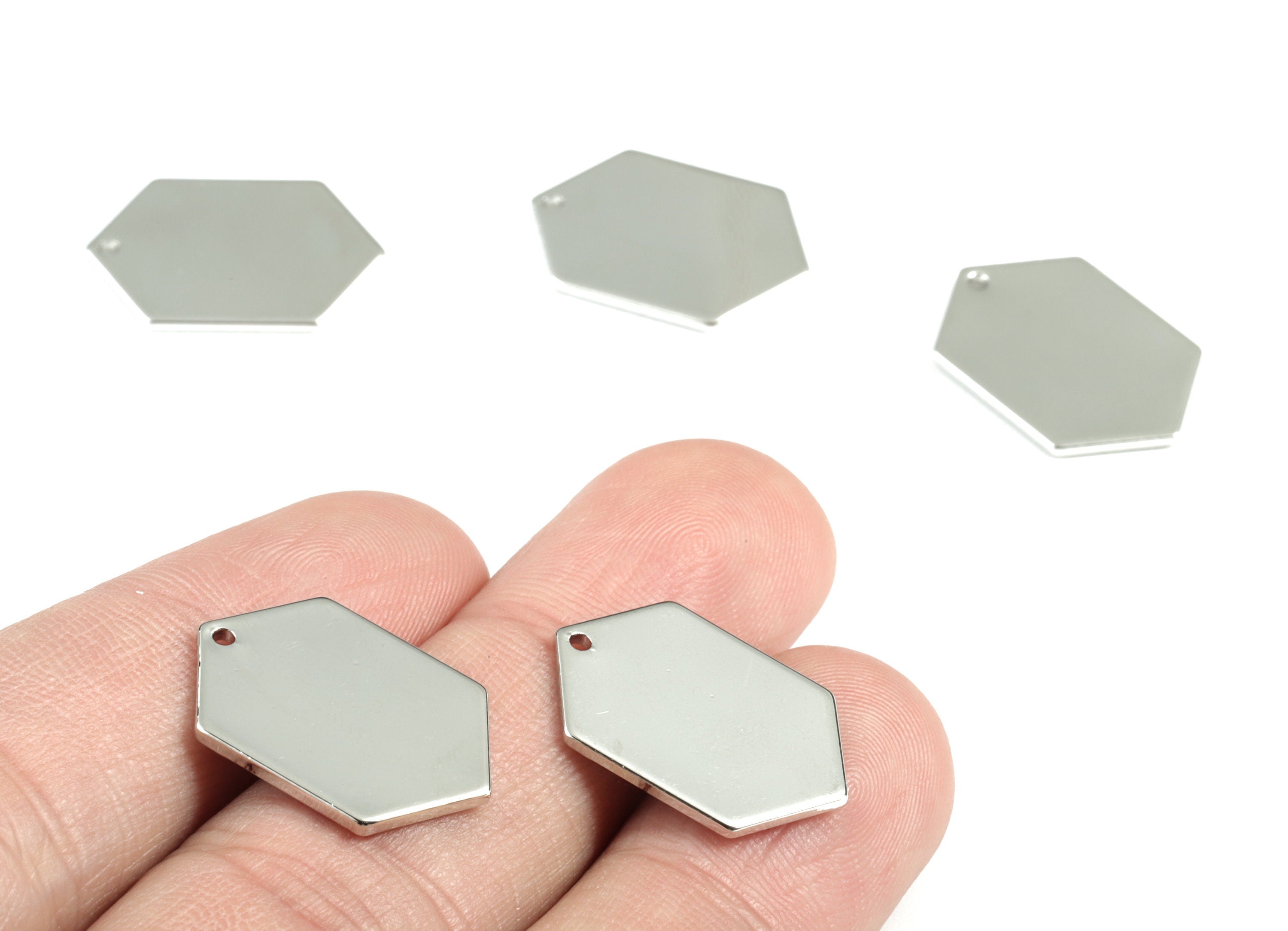 Personalized stamping blank - Silver Hexagon Charms - Silver Tone Plated Brass Hexagon Earring Charms - 20x14x1mm - PP2136S - DOMEDBAZAAR