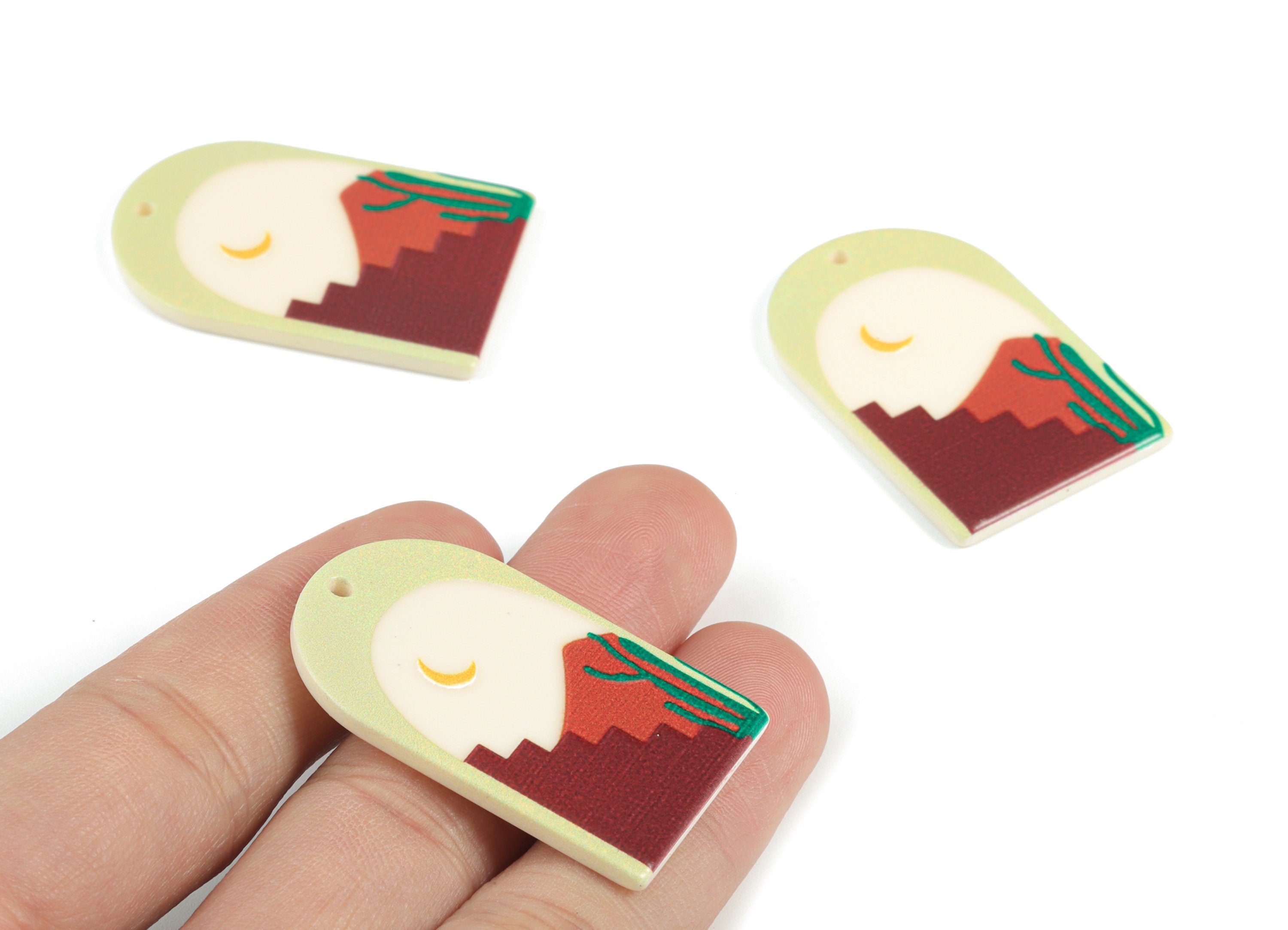 Acrylic Domed Earring Charms - Oval Domed Landscape Moon Charms Pastel Earrings - Jewelry Supplies - 39.84x25.58x2.41mm - AC2061D - DOMEDBAZAAR