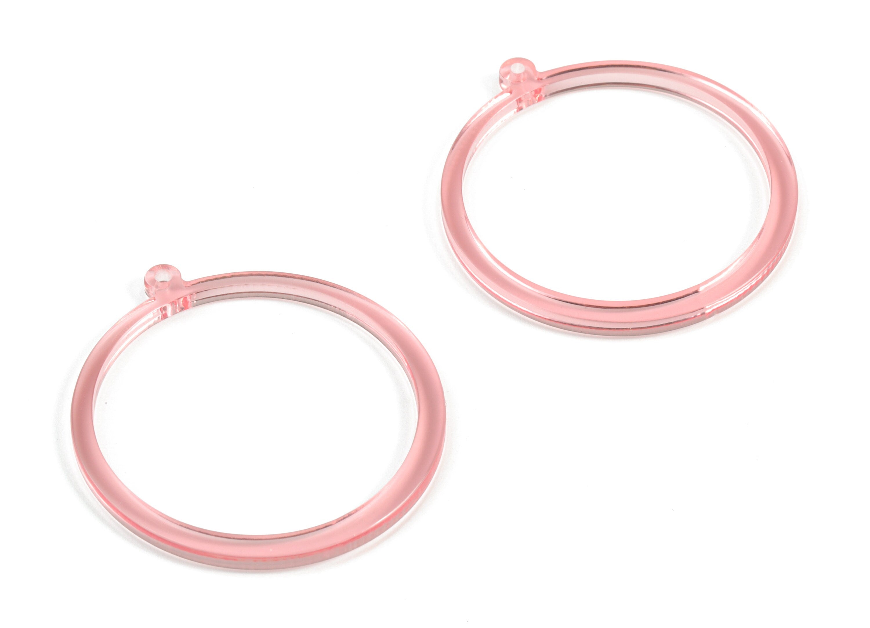 Acrylic Pink Hoop Pendant - Acrylic Circle Earring Charms - Earring Finding - Jewelry Supplies - Color Code:A69- 44x40.73x2.8mm - AC2099-A69 - DOMEDBAZAAR