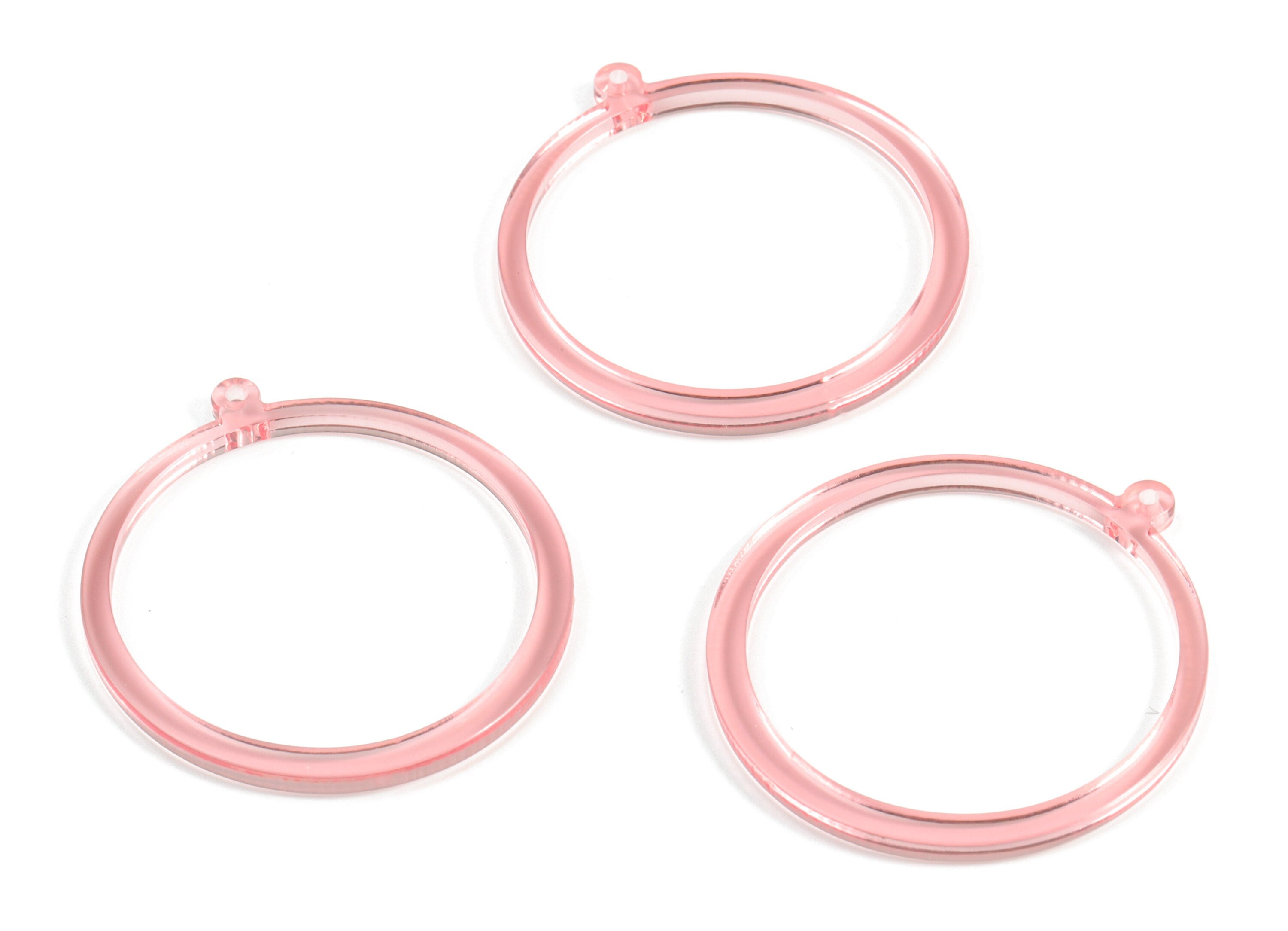Acrylic Pink Hoop Pendant - Acrylic Circle Earring Charms - Earring Finding - Jewelry Supplies - Color Code:A69- 44x40.73x2.8mm - AC2099-A69 - DOMEDBAZAAR
