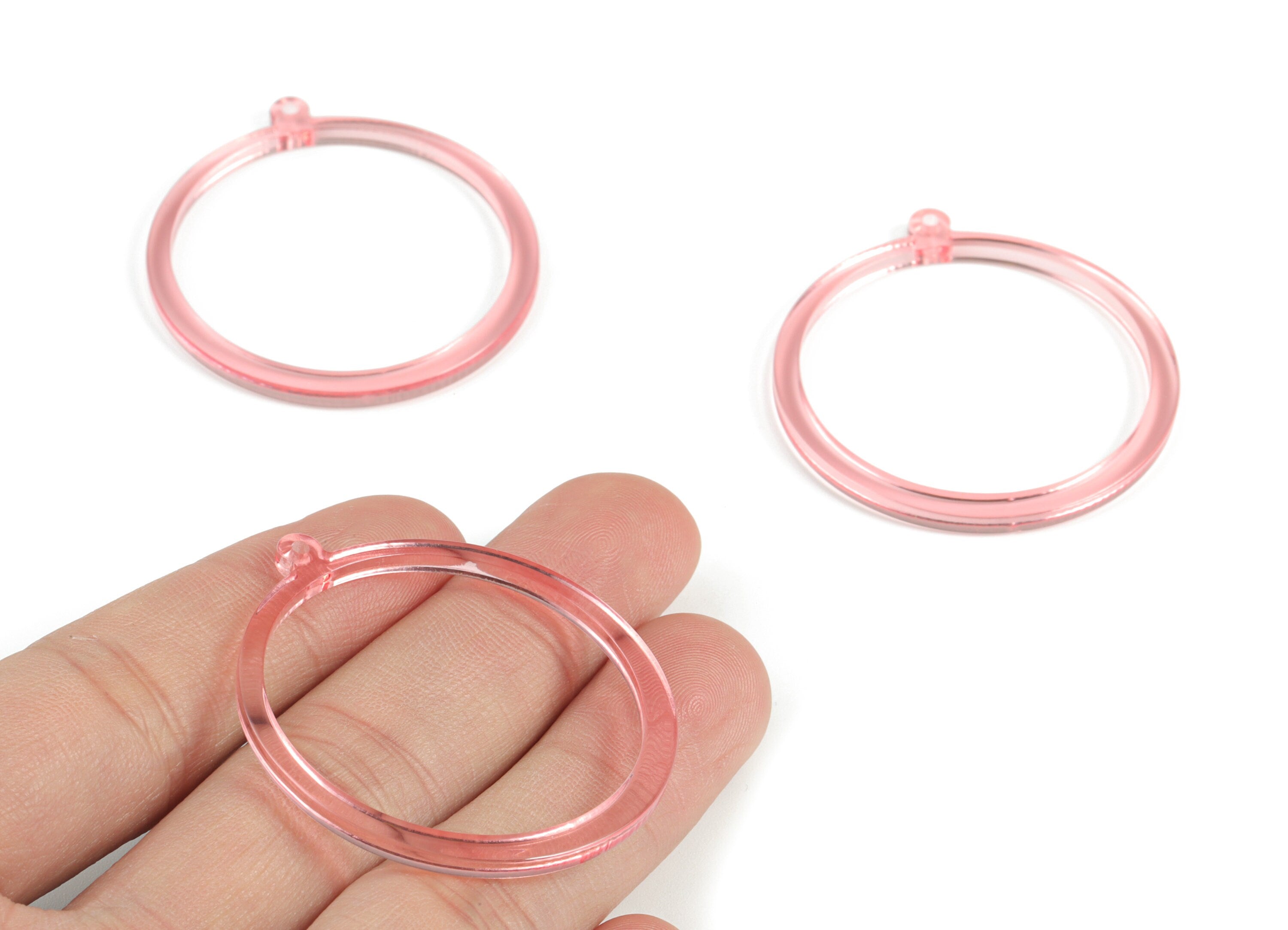 Acrylic Pink Hoop Pendant - Acrylic Circle Earring Charms - Earring Finding - Jewelry Supplies - Color Code:A69- 44x40.73x2.8mm - AC2099-A69 - DOMEDBAZAAR