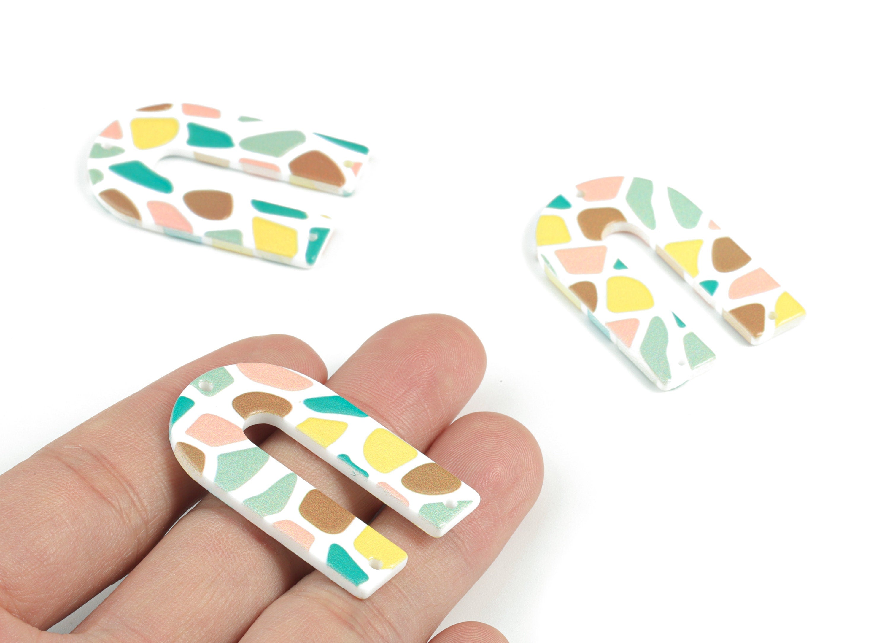 Acrylic U Pastel Earring Connector - 3 Holes - Acrylic U Earring Charms and Pendant - Jewelry Supplies - 40.02x25.96x2.58mm - AC2095B - DOMEDBAZAAR