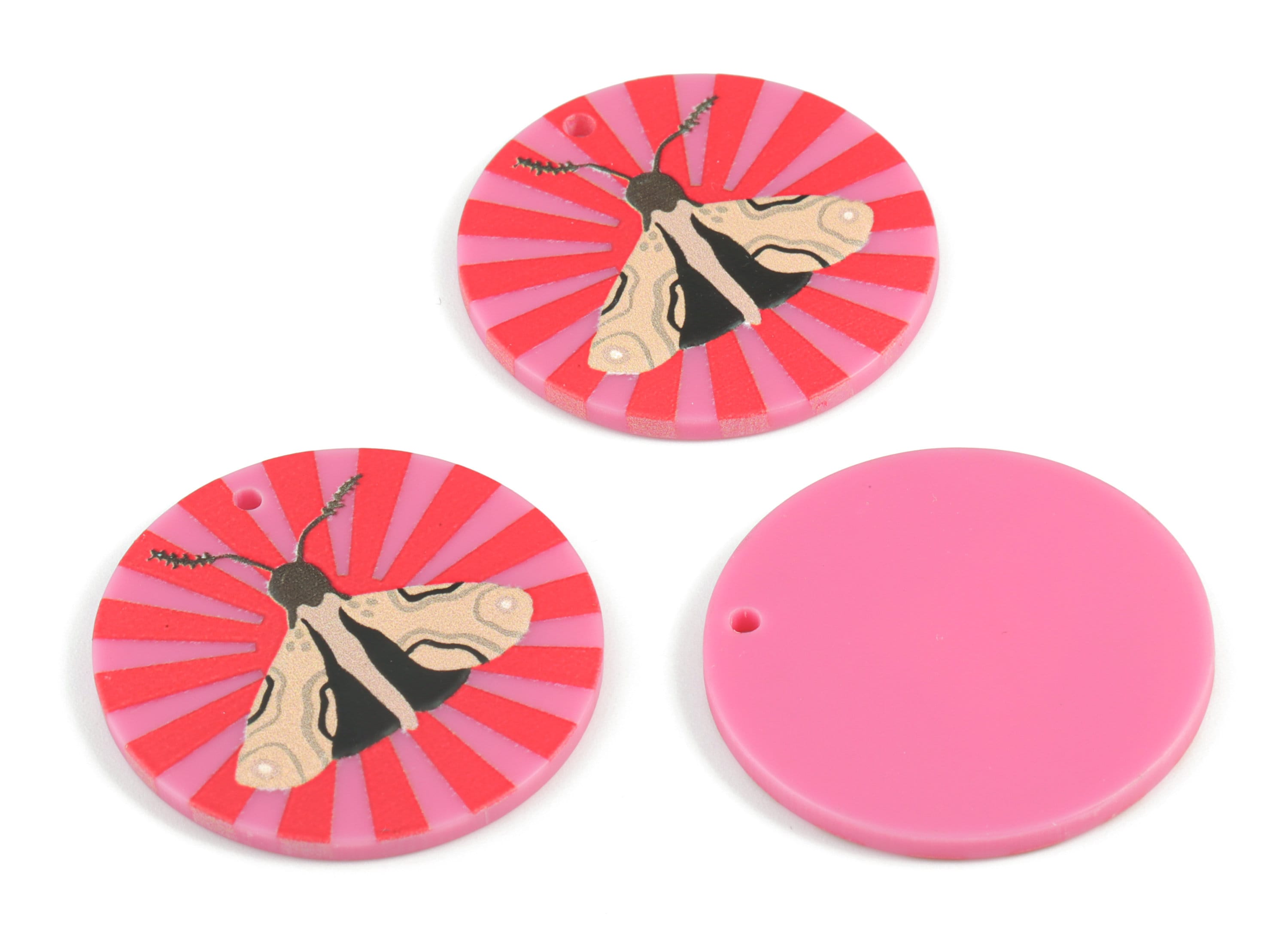 Acrylic Moth Round Earring Charms - Acrylic Moth Circle Pendant - Earring Finding - Jewelry Supplies - 34.62x34.74x2.38mm - AC2091A - DOMEDBAZAAR