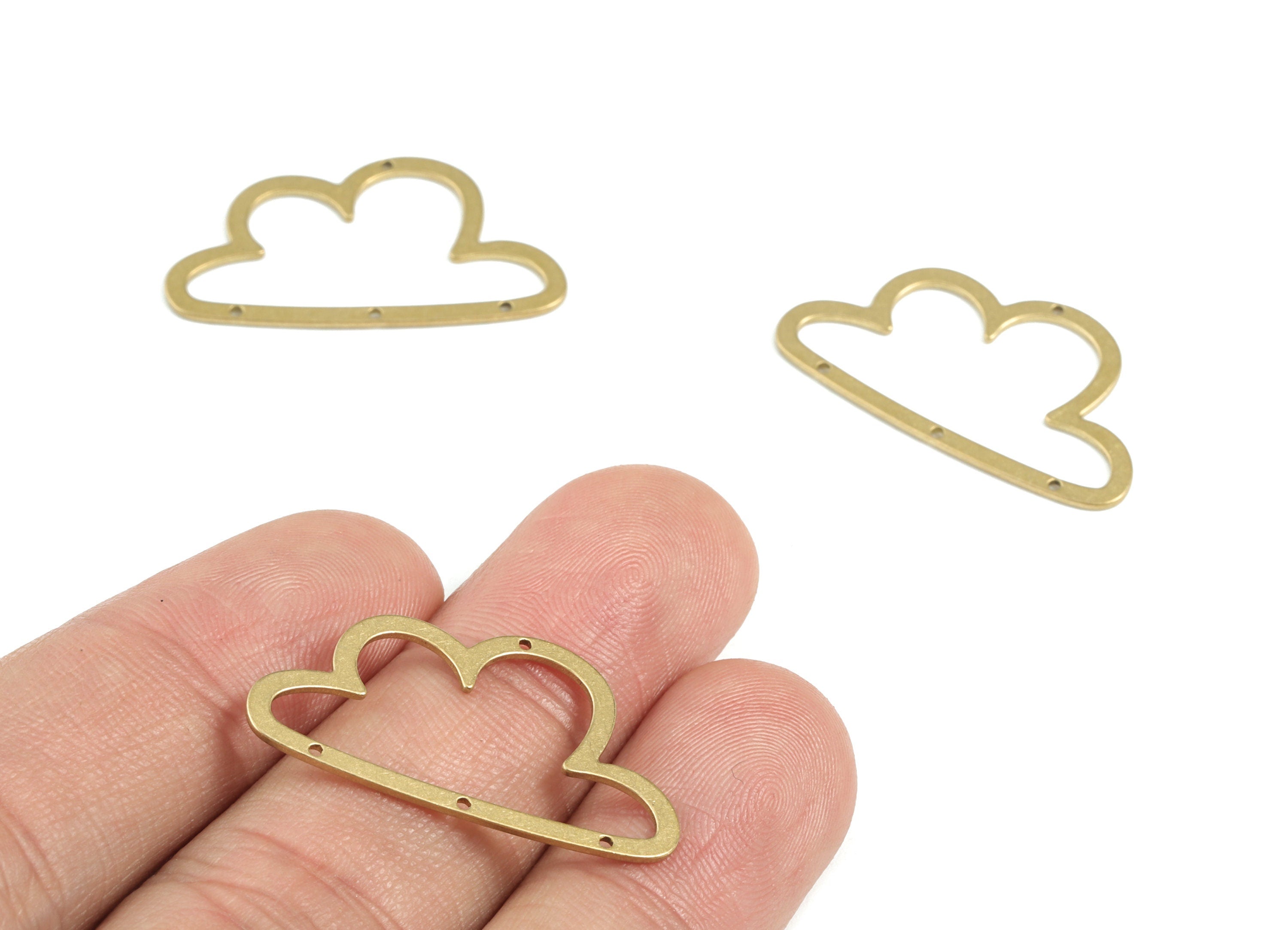 Cloud Earring Connector - Raw Brass Cloud Earring Charms - 4 Holes Connector - Jewelry Supplies - 30x17x0.8mm - PPM3500 - DOMEDBAZAAR