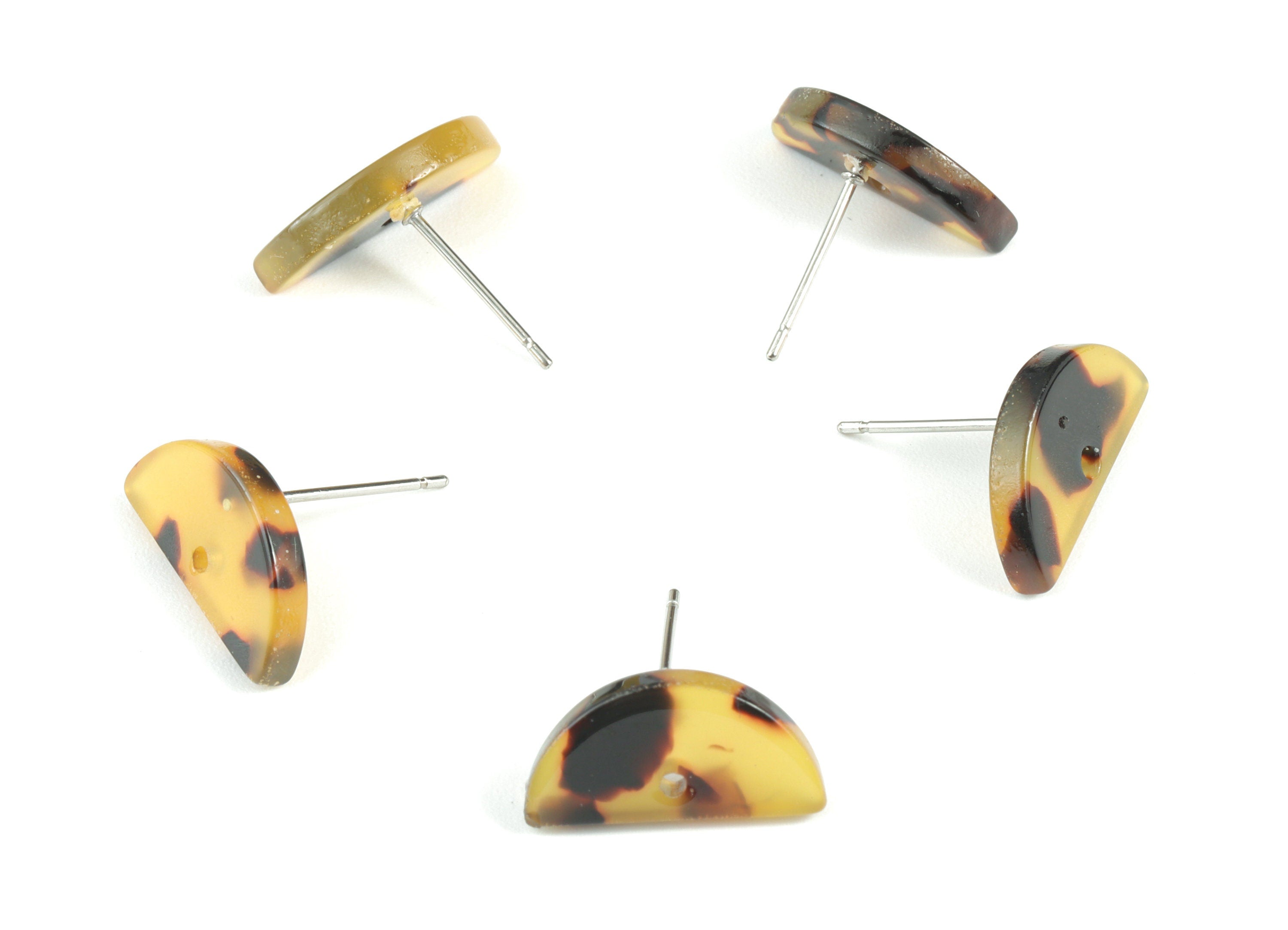 Acetate Semicircle Earring Stud - Half Moon Earring Post and Stud - Tortoise Shell Post - Color Code: A02 - 15.75x8x2.4mm-AC1796-A02 - DOMEDBAZAAR