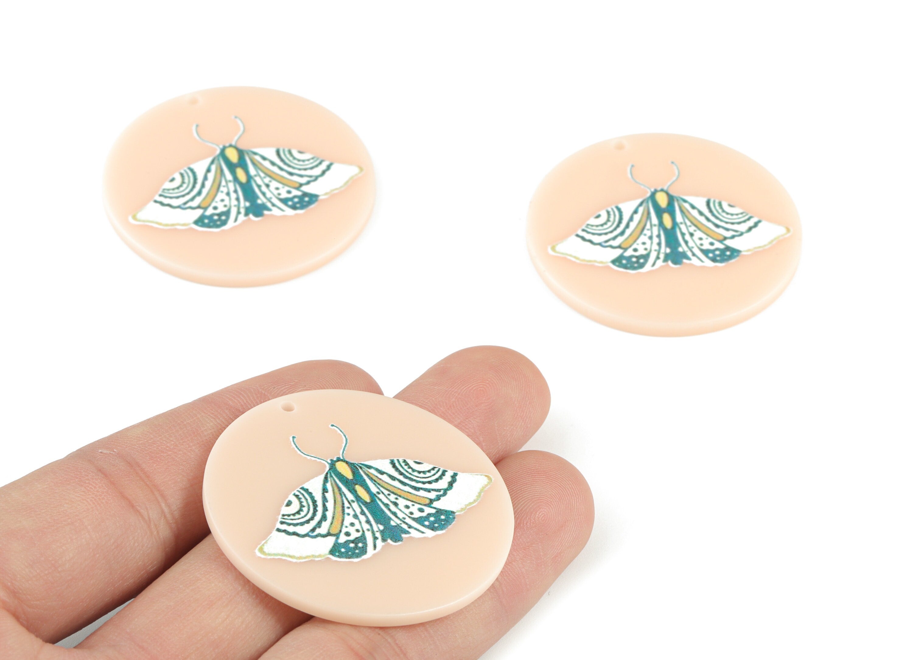Acrylic Moth Round Earring Charms - Acrylic Moth Circle Pendant - Earring Finding - Jewelry Supplies - 39.72x39.87x2.13mm - AC2090B - DOMEDBAZAAR