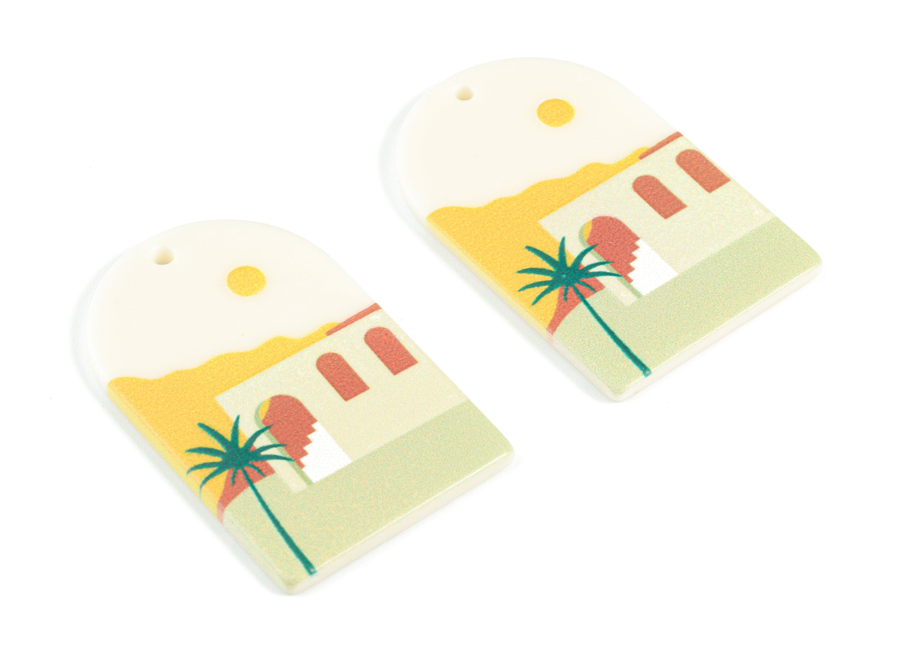 Acrylic Domed Earring Charms - Landscape Tree Oval Domed Charms Pastel Earrings - Jewelry Supplies - 39.7x25.68x2.2mm - AC2061P - DOMEDBAZAAR