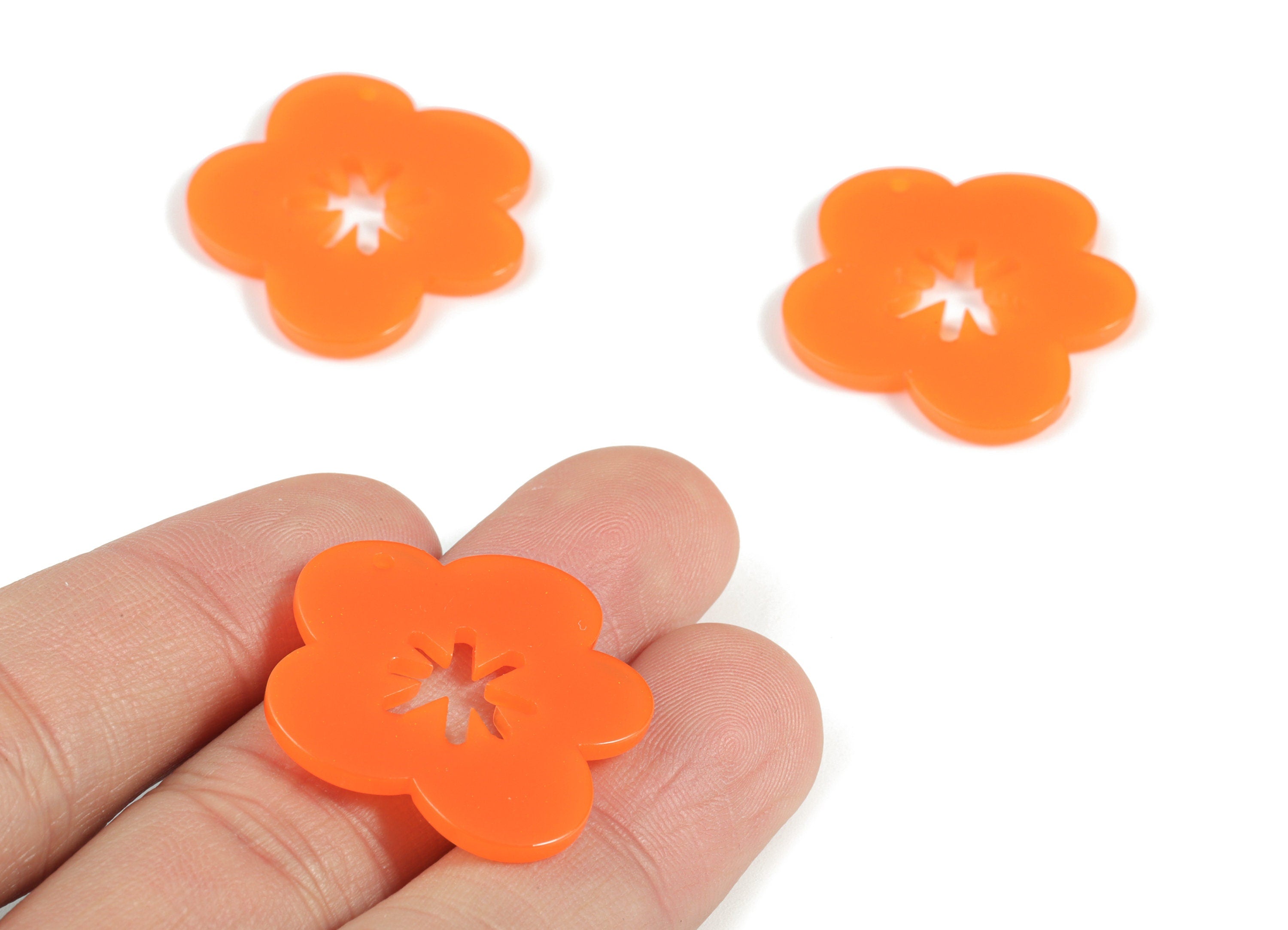Acrylic Snowflake Flower Earring Charms - Acrylic Orange Flower Earrings - Jewelry Supplies - Color Code:A532- 30.7x27.7x2.3mm - AC2132-A532 - DOMEDBAZAAR