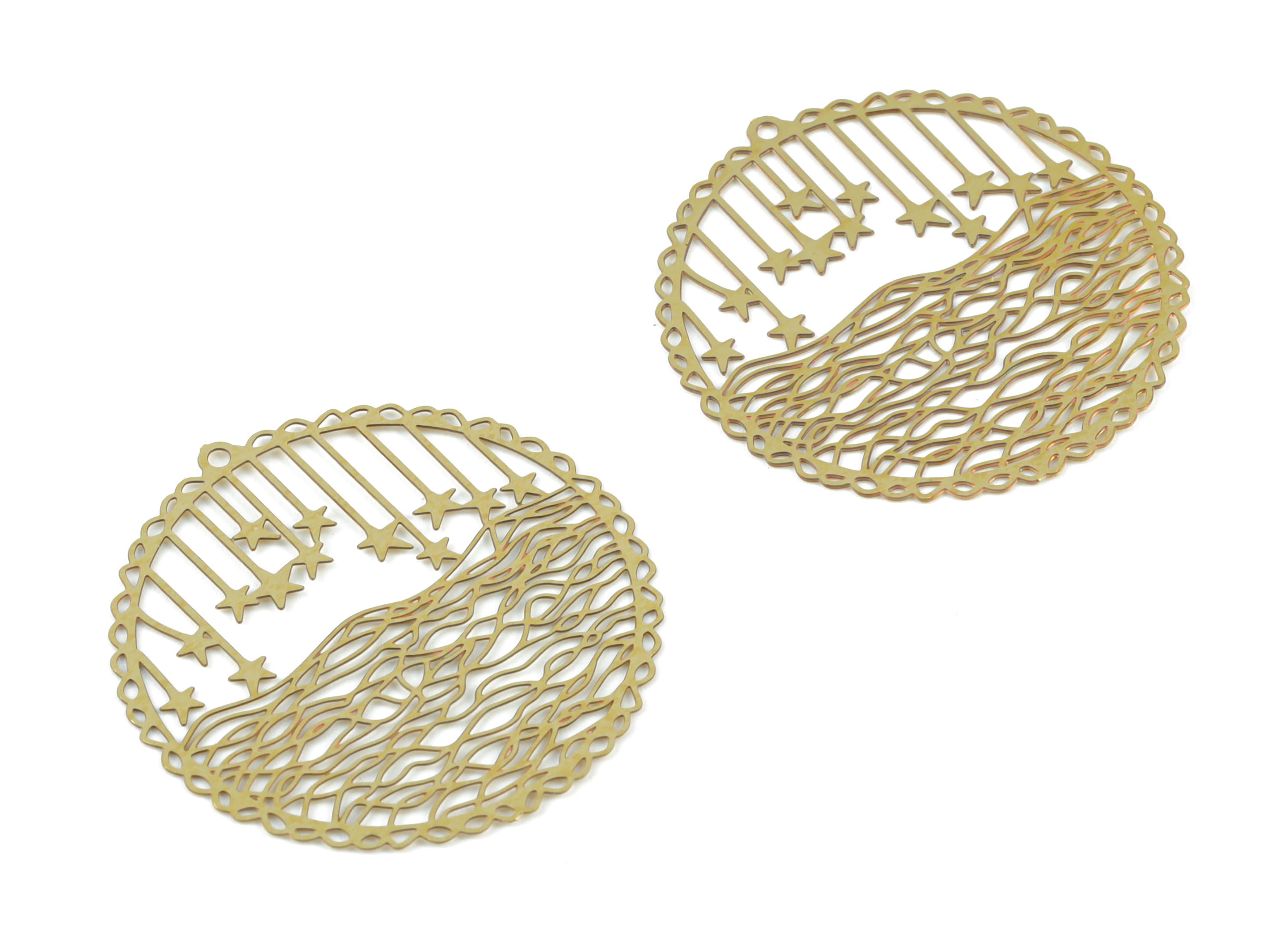 Brass Round Star Pendant - Raw Brass Stars Earring Charms - Earring Findings - Jewelry Supplies - 32.47x31.53x0.27mm - JJB6498 - DOMEDBAZAAR