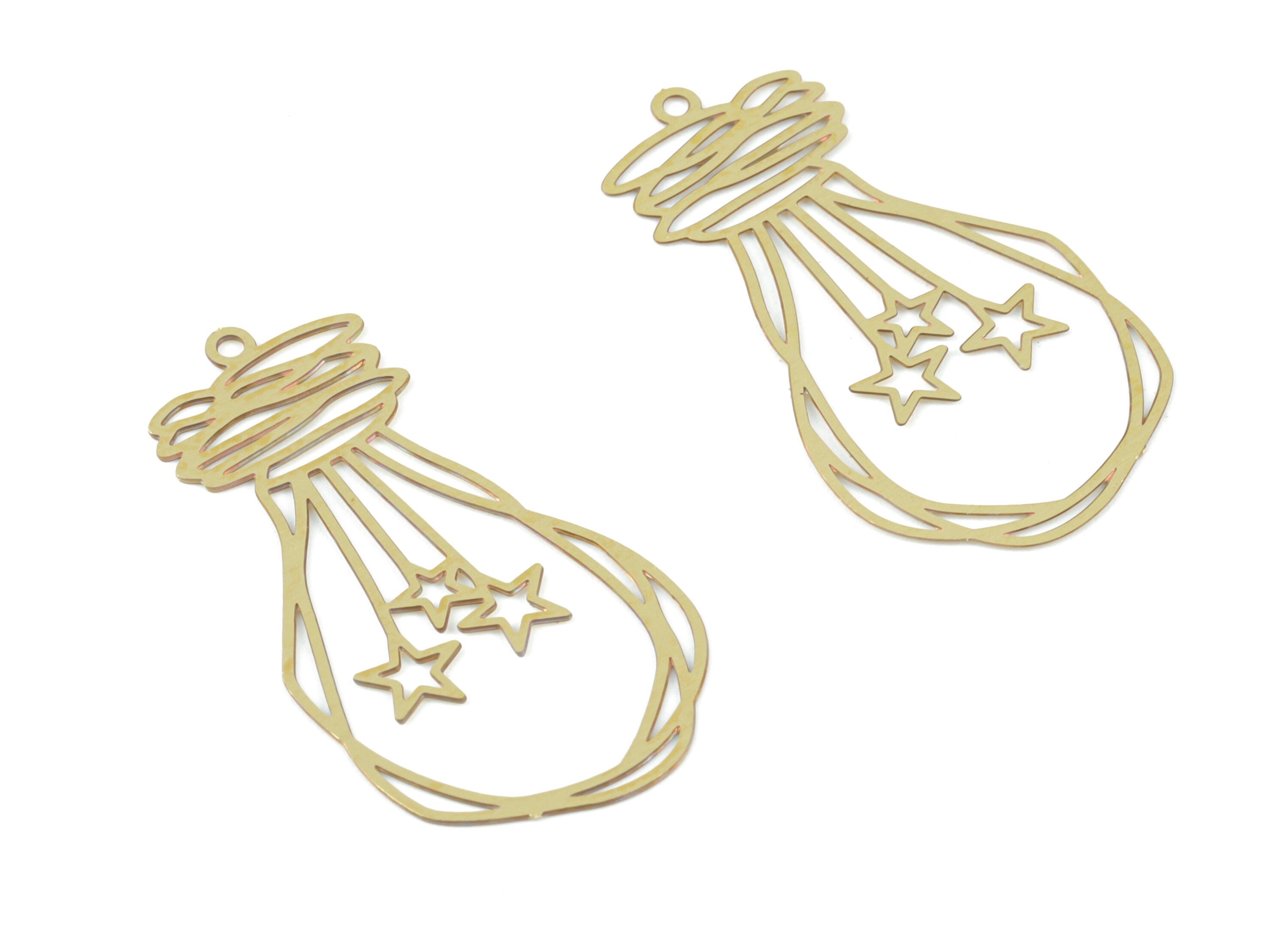 Brass Balloon Stars Pendant - Raw Brass Balloon Earring Charms - Earring Findings - Jewelry Supplies - 34.16x18.21x0.27mm - JJB6500 - DOMEDBAZAAR