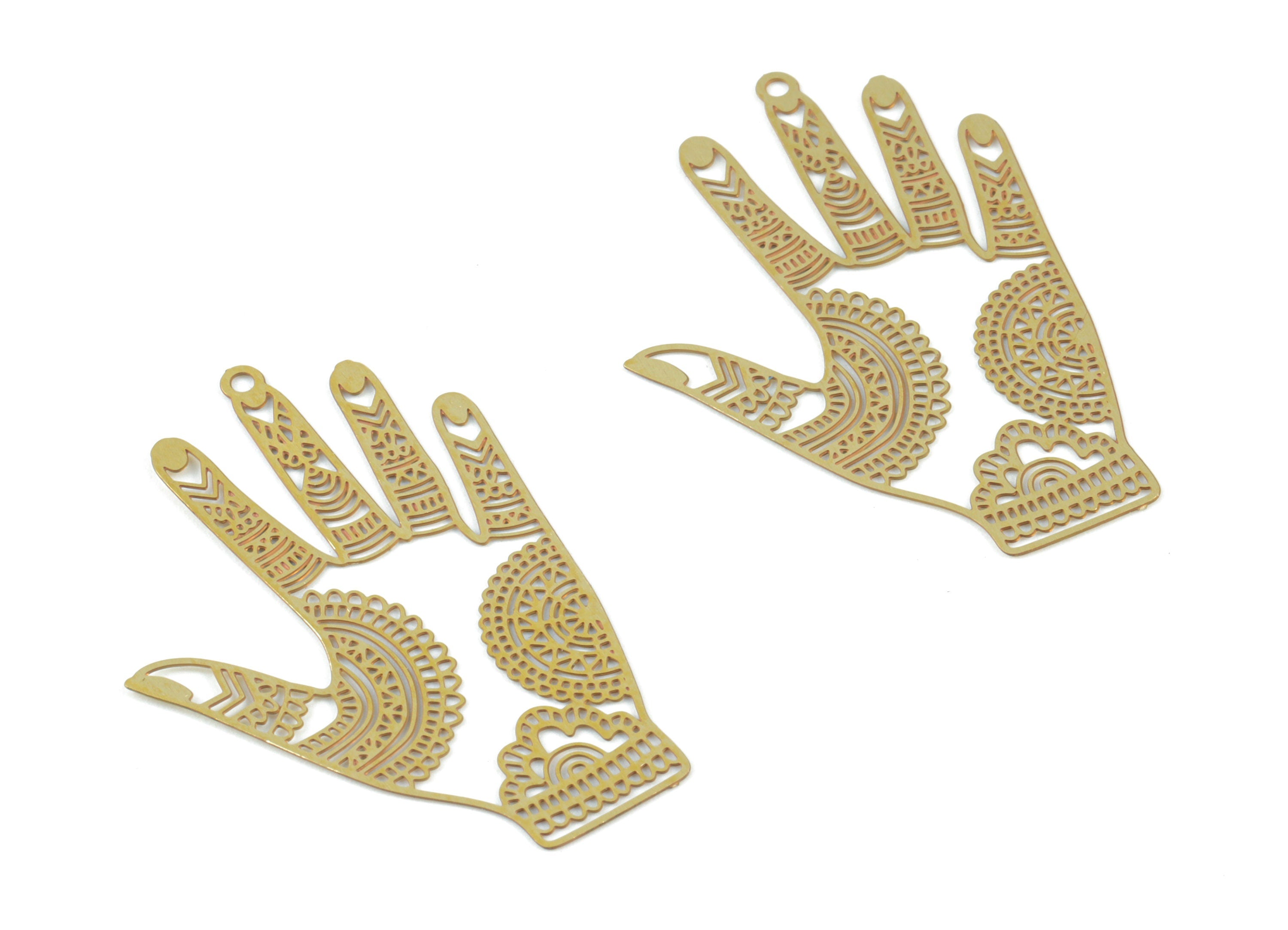 Brass Hand Earring Charms - Raw Brass Hand Pendant - Earring Findings - Jewelry Supplies - 37.4x25.16x0.28mm - JJB6493 - DOMEDBAZAAR