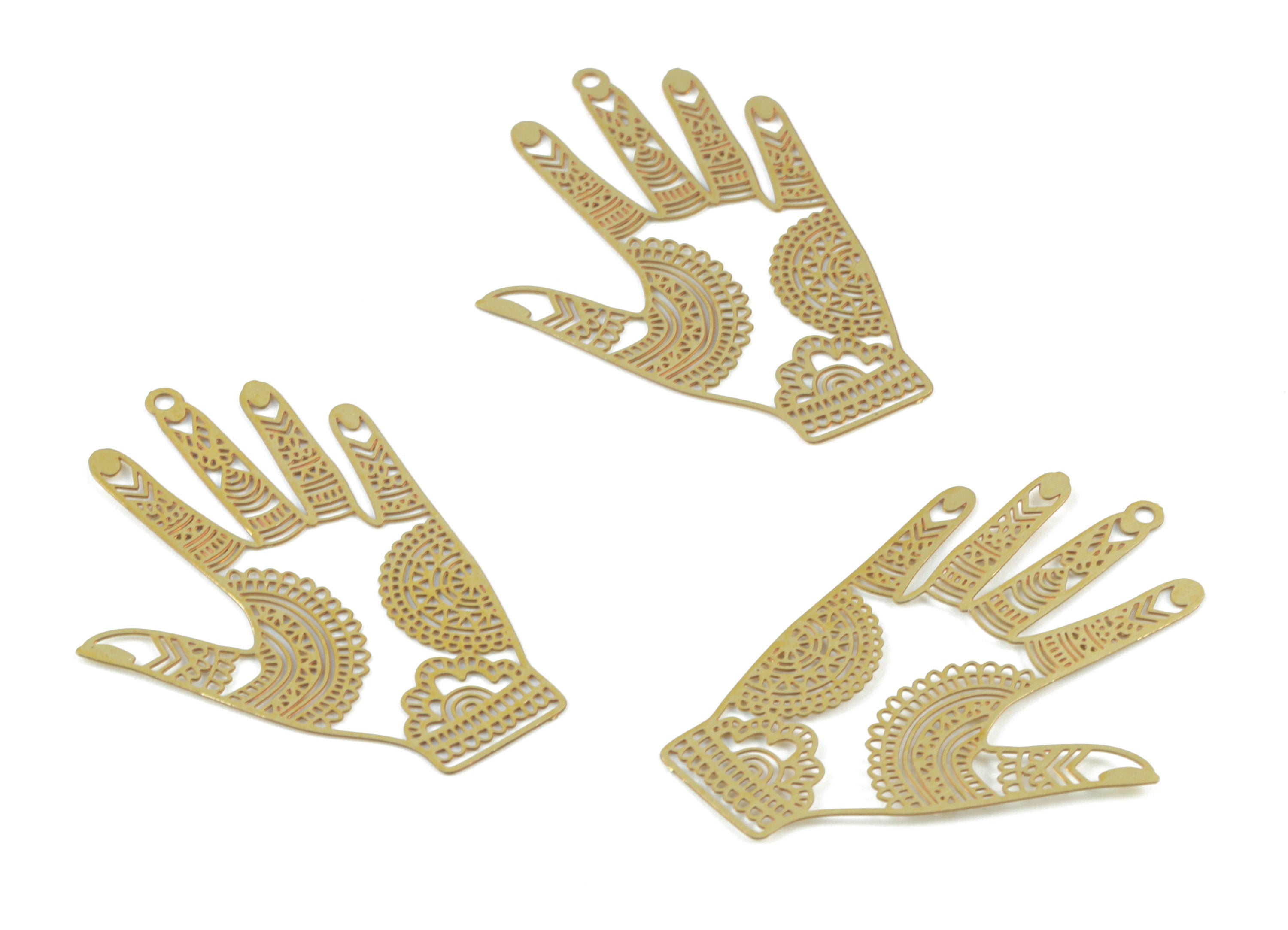 Brass Hand Earring Charms - Raw Brass Hand Pendant - Earring Findings - Jewelry Supplies - 37.4x25.16x0.28mm - JJB6493 - DOMEDBAZAAR