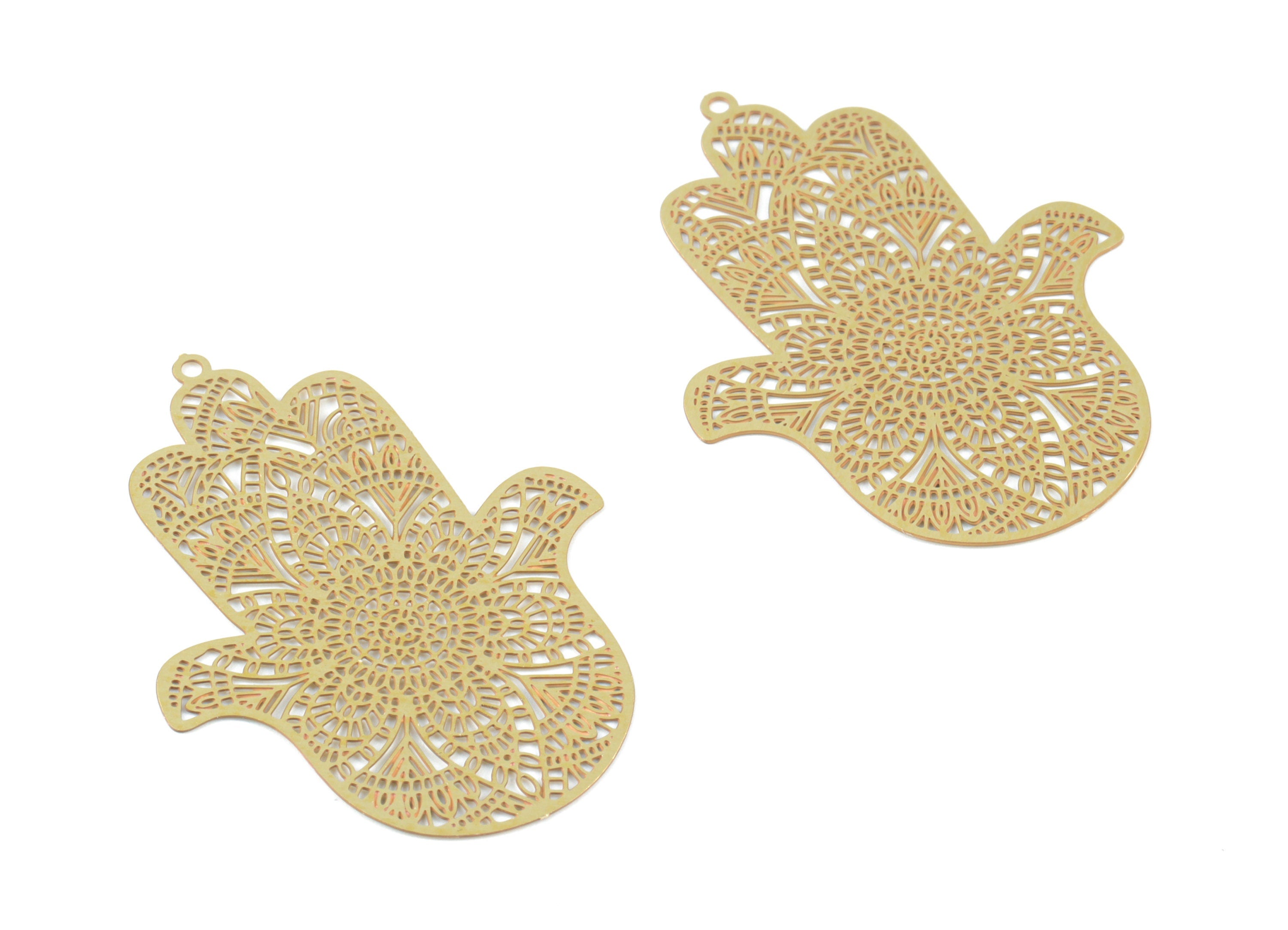 Brass Hamsa Pendant - Raw Brass Hamsa Earring Charms - Earring Findings - Jewellery Supplies - 42.16x31.4x0.27mm - JJB6495 - DOMEDBAZAAR