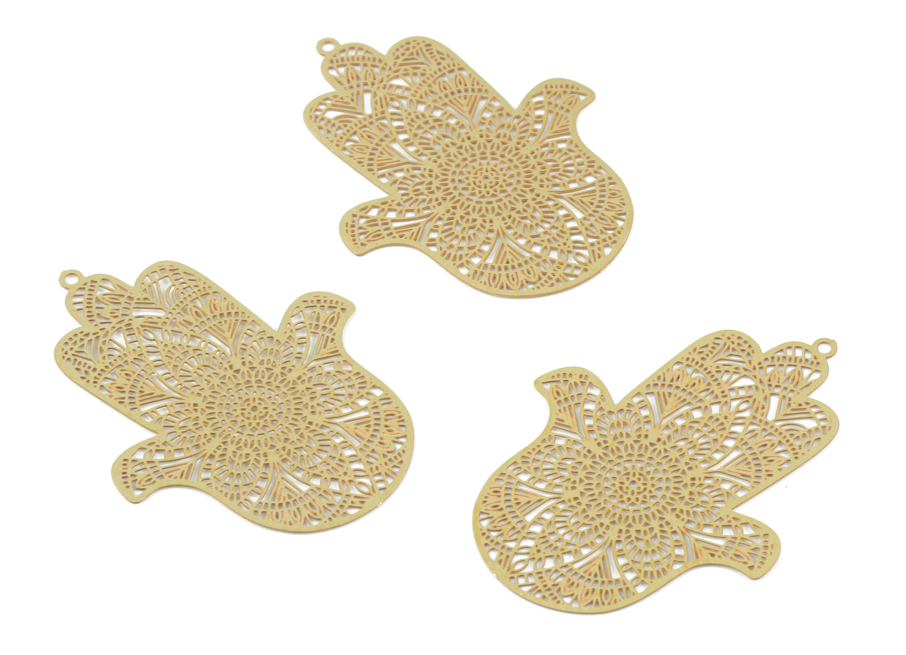 Brass Hamsa Pendant - Raw Brass Hamsa Earring Charms - Earring Findings - Jewellery Supplies - 42.16x31.4x0.27mm - JJB6495 - DOMEDBAZAAR