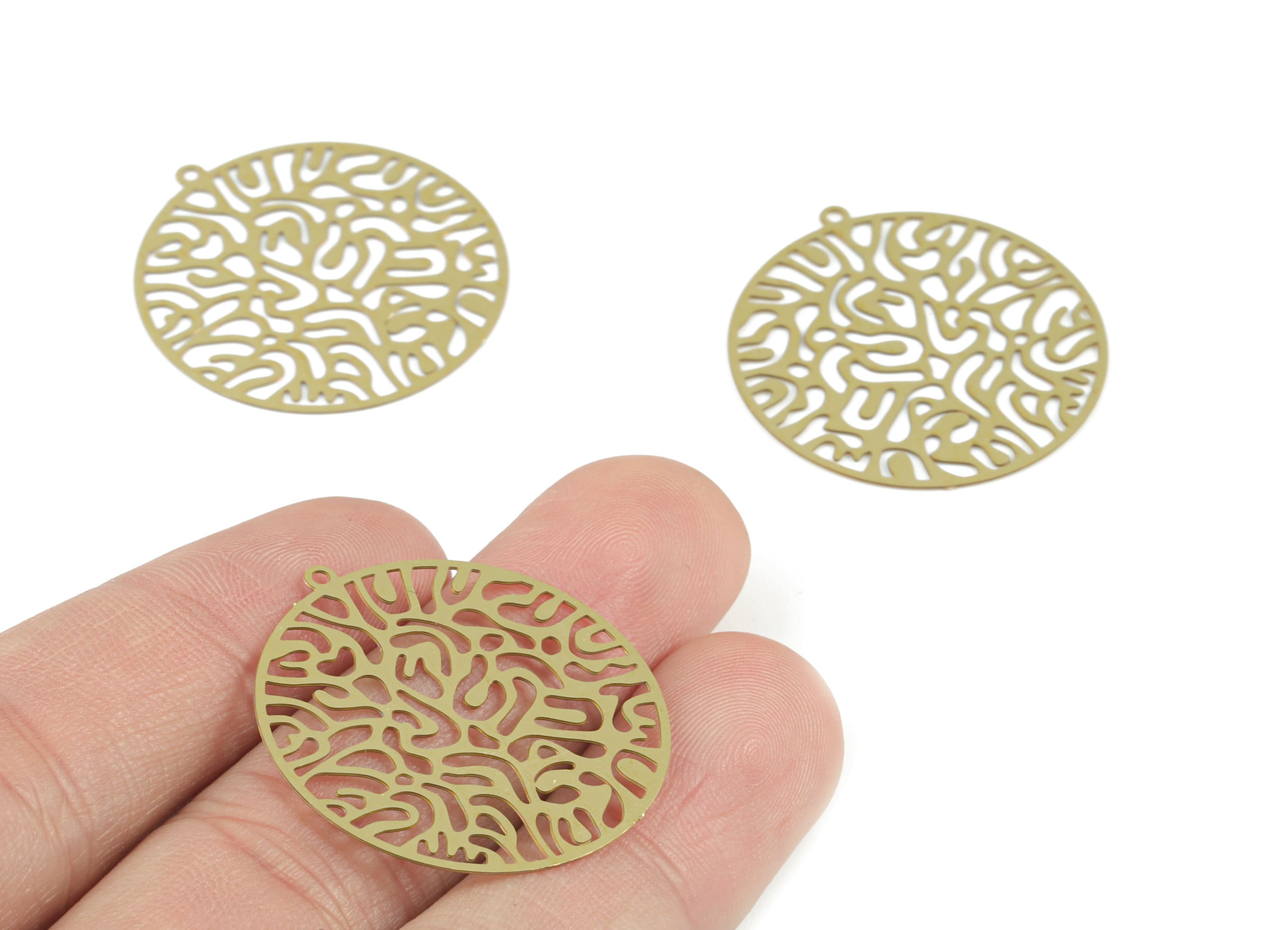 Brass Round Pendant - Raw Brass Circle Earring Charms - Earring Findings - Jewelry Supplies - 31.85x29.97x0.29mm - JJB6485 - DOMEDBAZAAR