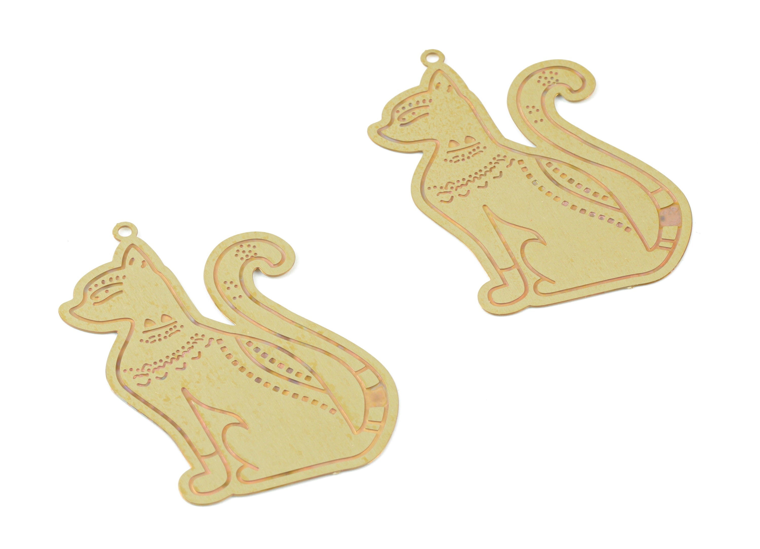 Egypt Cat Pendant - Raw Brass Cat Earring Charms - Earring Findings - Jewelry Supplies - 37.65x23.88x0.28mm - JJB6489 - DOMEDBAZAAR