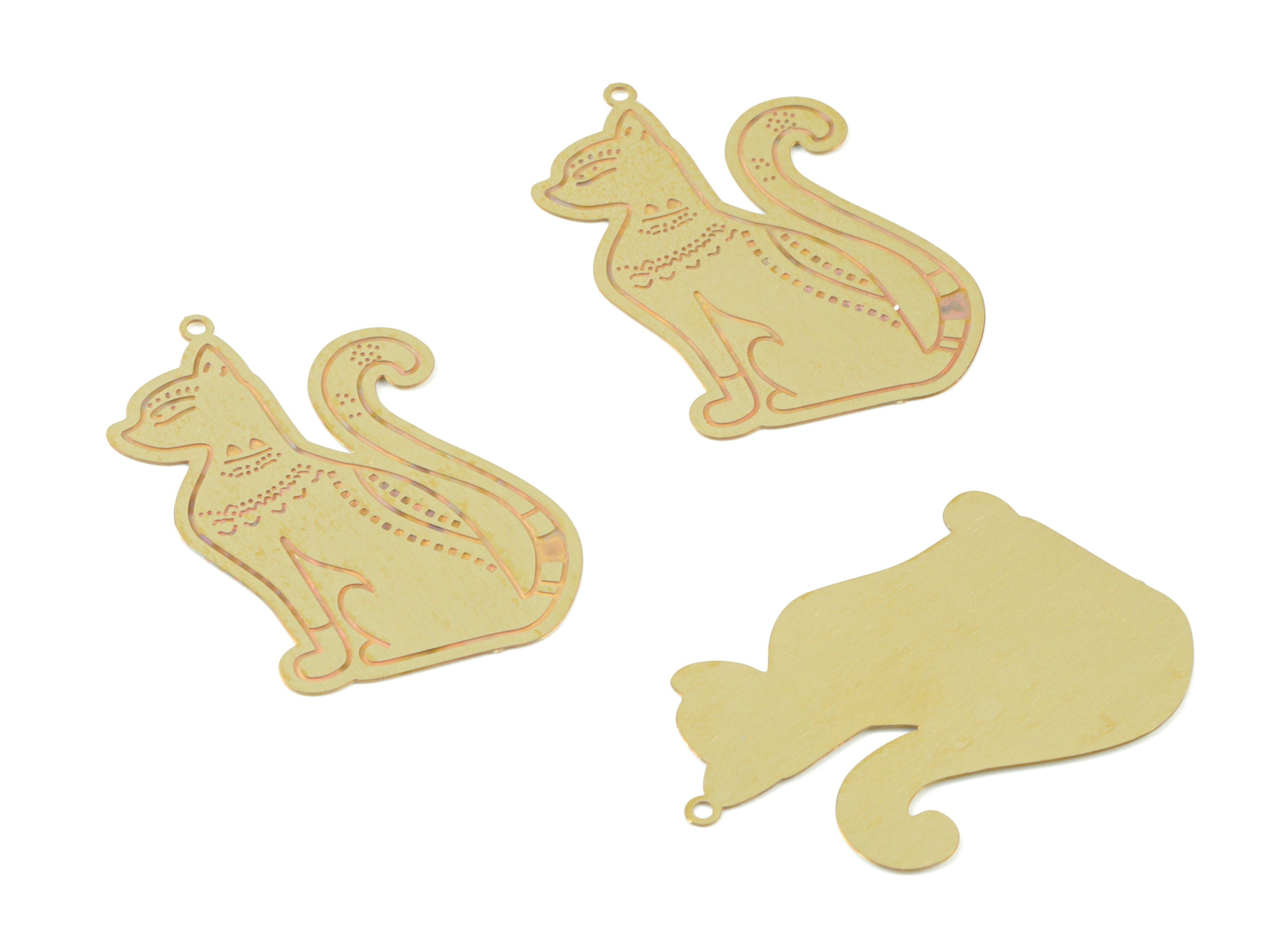 Egypt Cat Pendant - Raw Brass Cat Earring Charms - Earring Findings - Jewelry Supplies - 37.65x23.88x0.28mm - JJB6489 - DOMEDBAZAAR