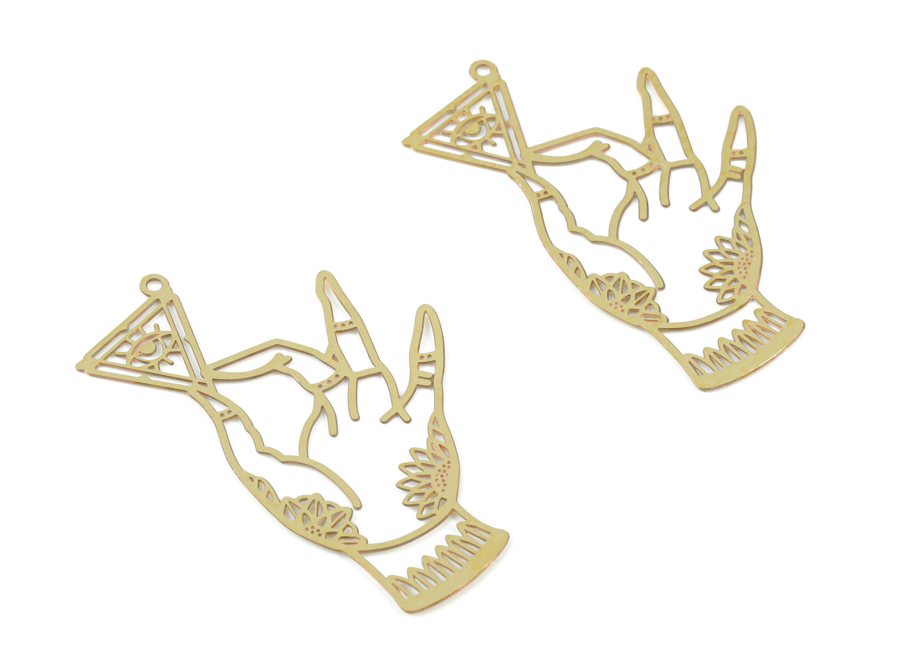 Brass Diamond Hand Earring Charms - Raw Brass Diamond Hand Pendant - Earring Findings - Jewelry Supplies - 42.09x24.64x0.33mm - JJB6492 - DOMEDBAZAAR