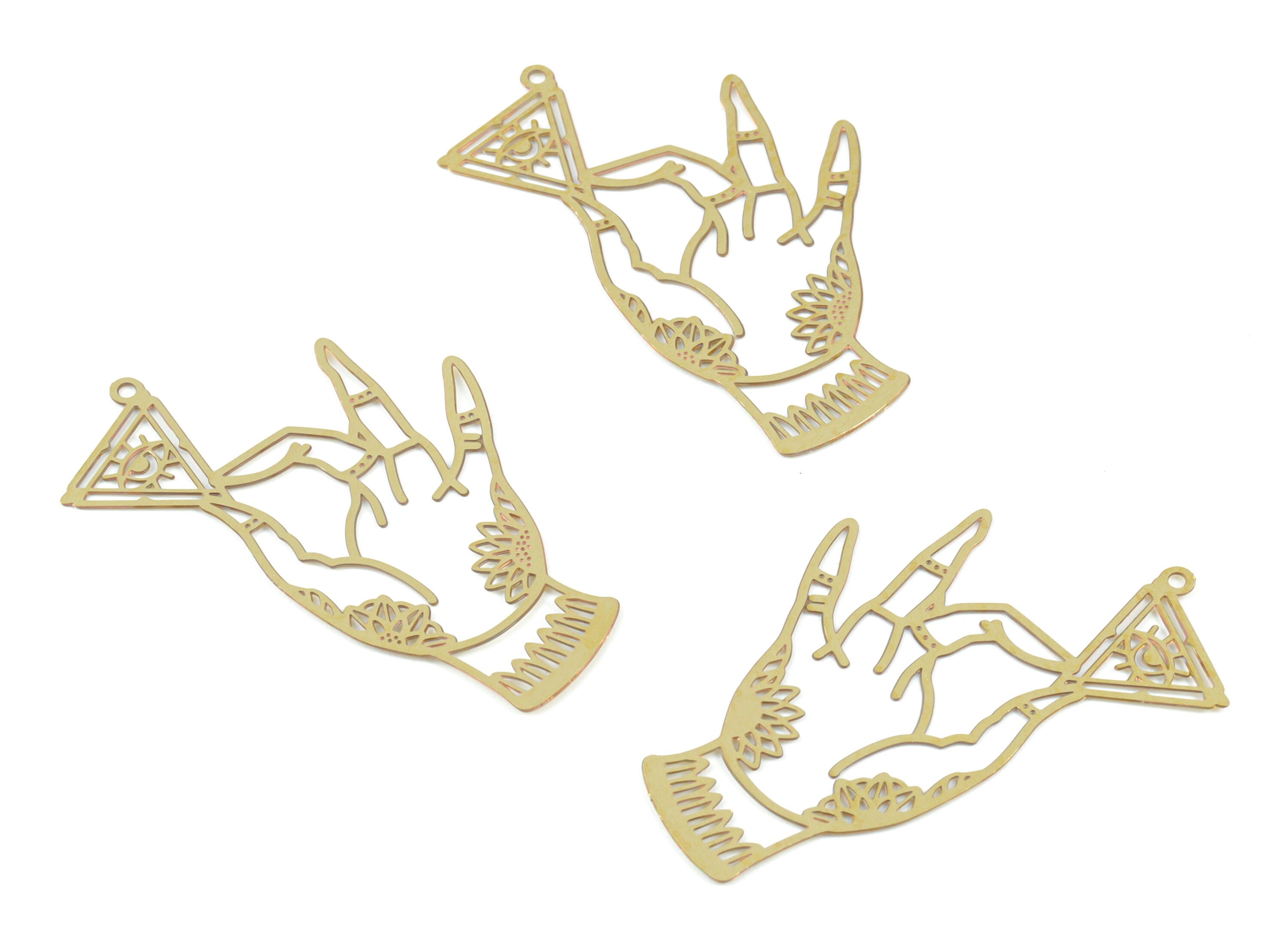 Brass Diamond Hand Earring Charms - Raw Brass Diamond Hand Pendant - Earring Findings - Jewelry Supplies - 42.09x24.64x0.33mm - JJB6492 - DOMEDBAZAAR