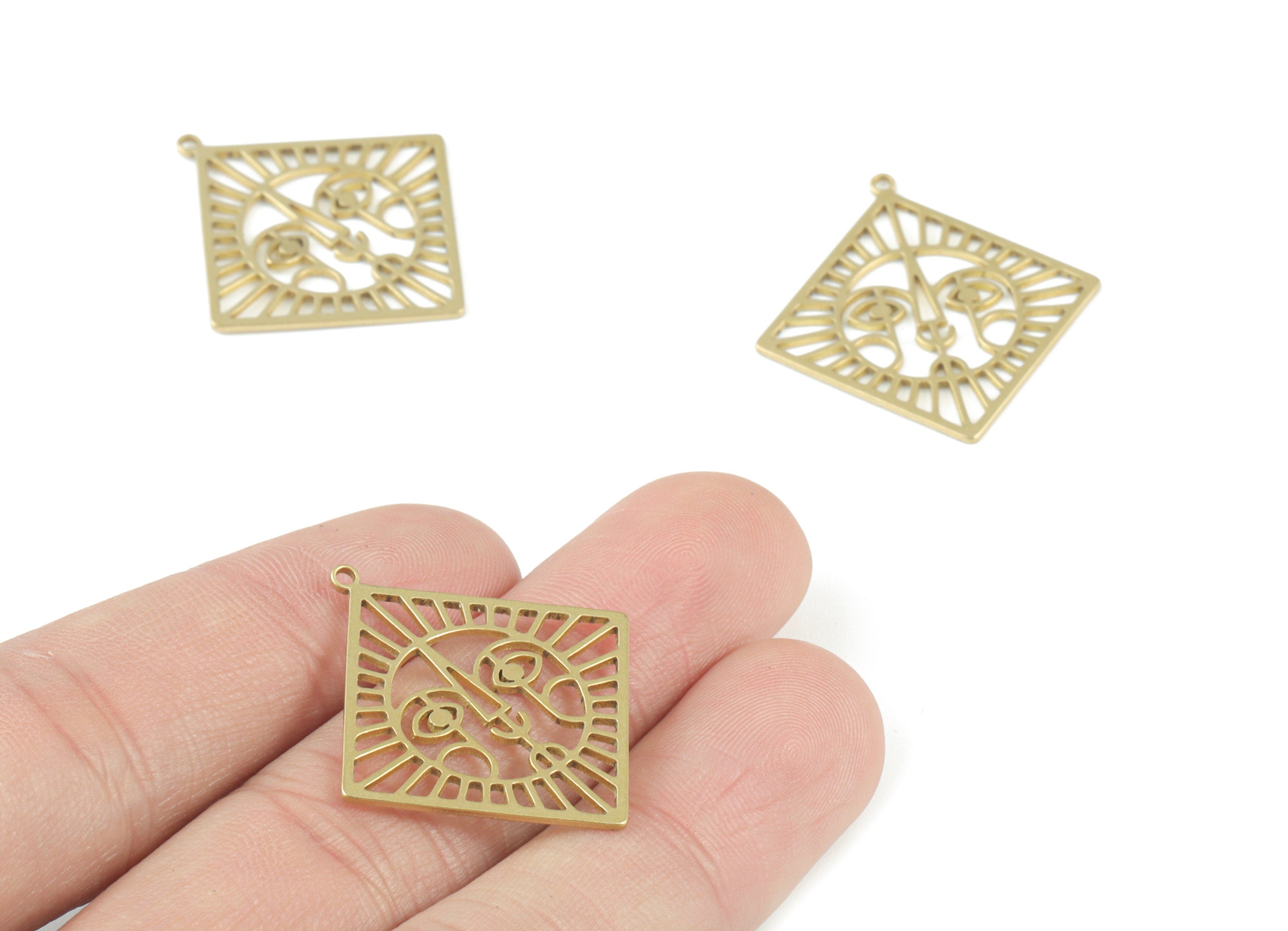 Brass Square Face Pendant - Raw Brass Square Earring Charms - Jewelry Making Supplies - 31.7x29.73x0.82mm - PPM3741 - DOMEDBAZAAR