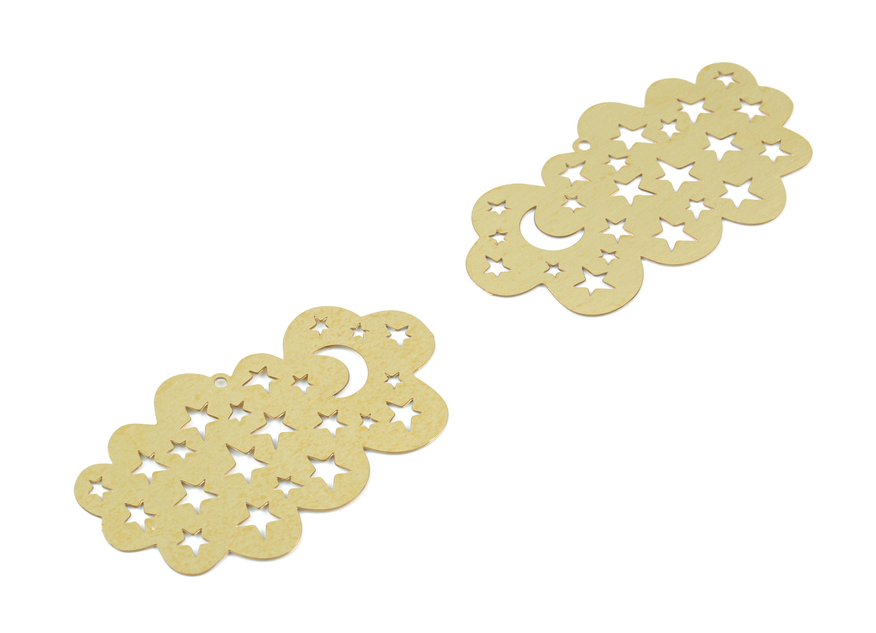 Brass Stars Crescent Cloud Earring Charms - Raw Brass Cloud Star Moon Pendant - Jewelry Supplies - 41.7x24.83x0.29mm - JJB6484 - DOMEDBAZAAR
