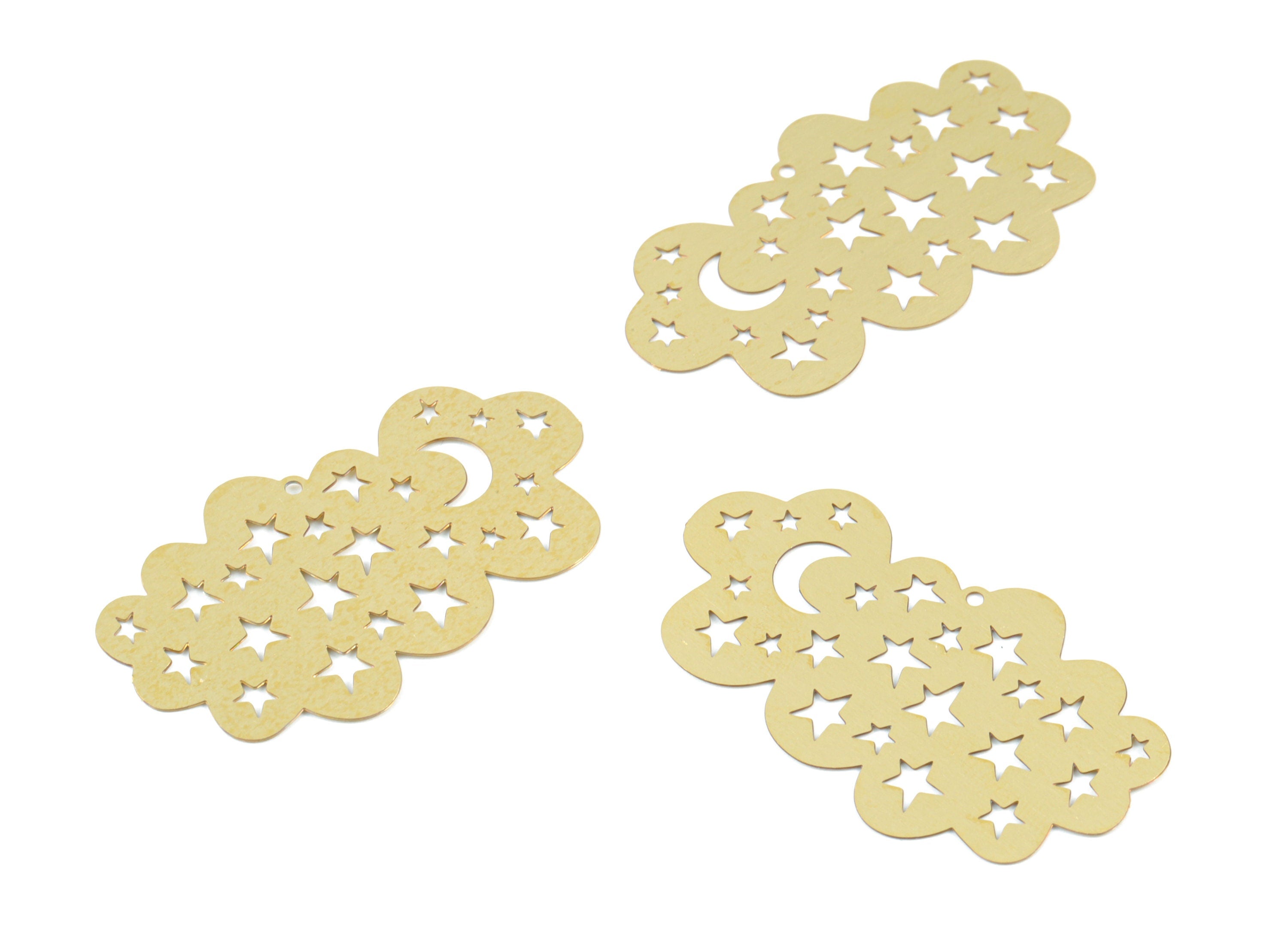 Brass Stars Crescent Cloud Earring Charms - Raw Brass Cloud Star Moon Pendant - Jewelry Supplies - 41.7x24.83x0.29mm - JJB6484 - DOMEDBAZAAR