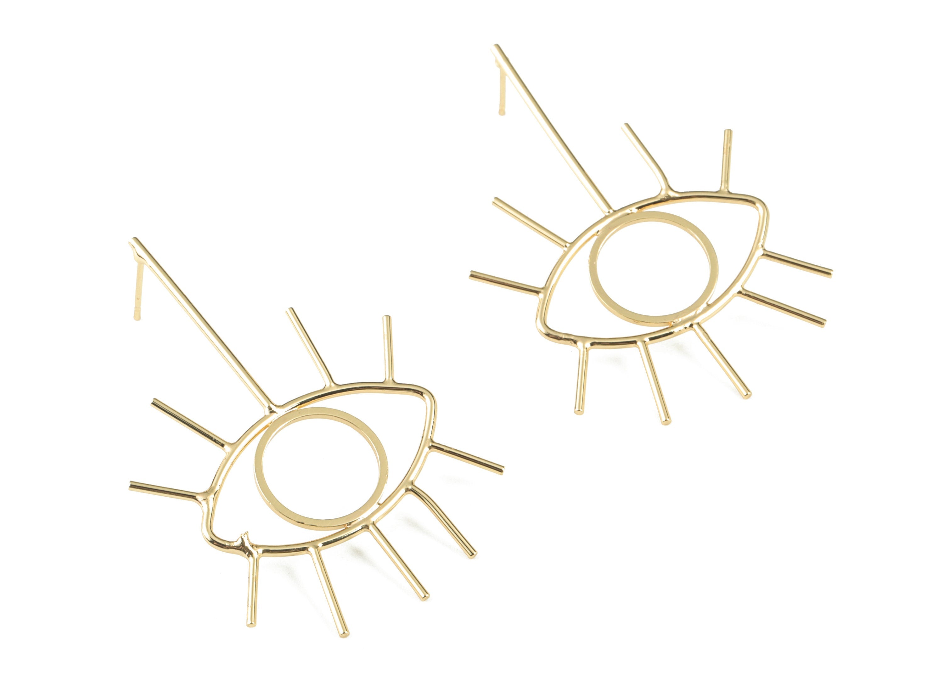 Gold Eye Stud Earring - 18K Real Gold Brass Eye Earring Post - Earring Post - Jewelry Supplies - 50.83x32.53x13.54mm - RGP2745 - DOMEDBAZAAR