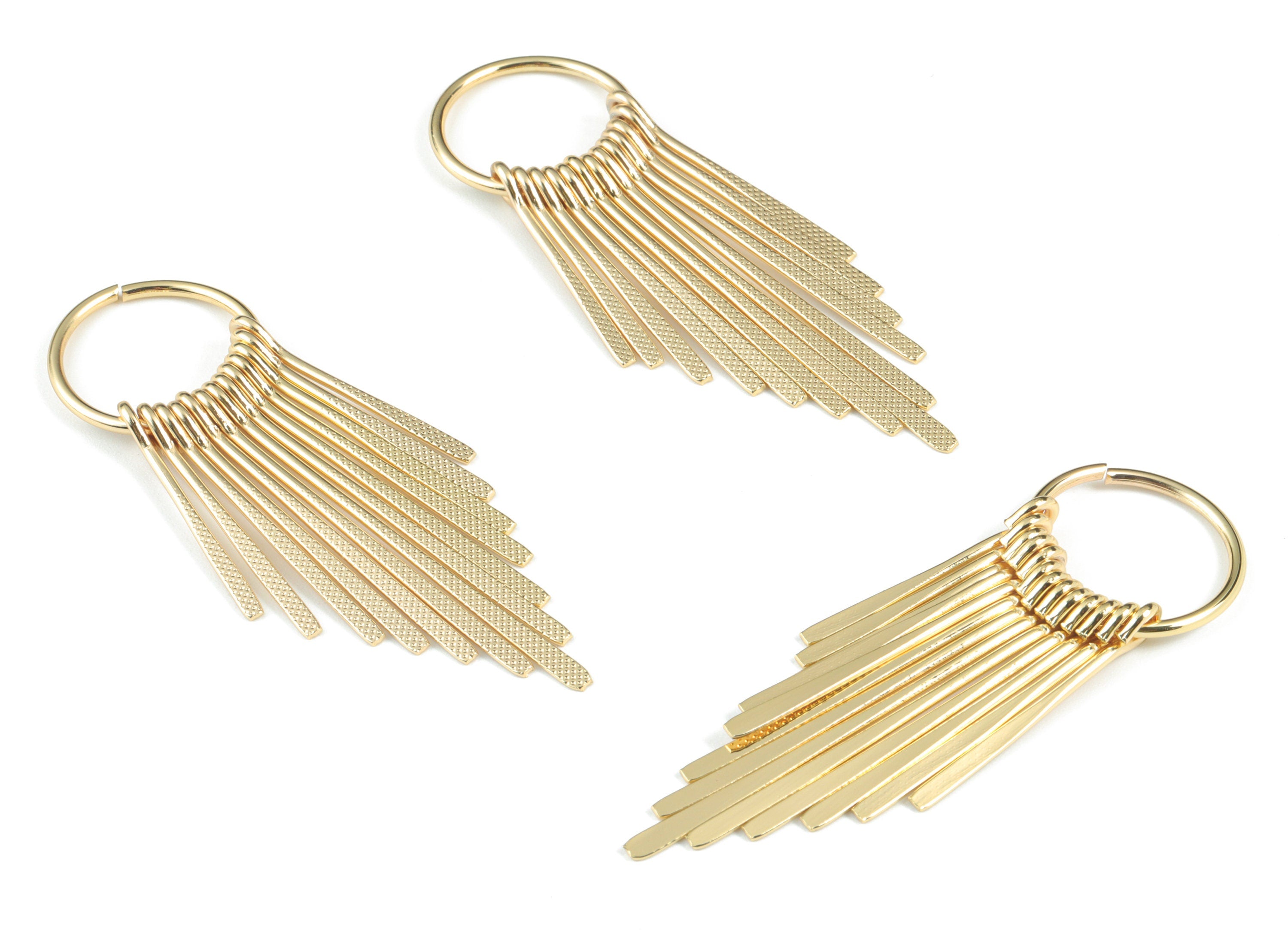 Gold Fringed Earring Charms - 18K Real Gold Brass Hammered Fringed Trim Charms - Jewelry Supplies - 64.52x22.08x4.82mm - RGP2731 - DOMEDBAZAAR