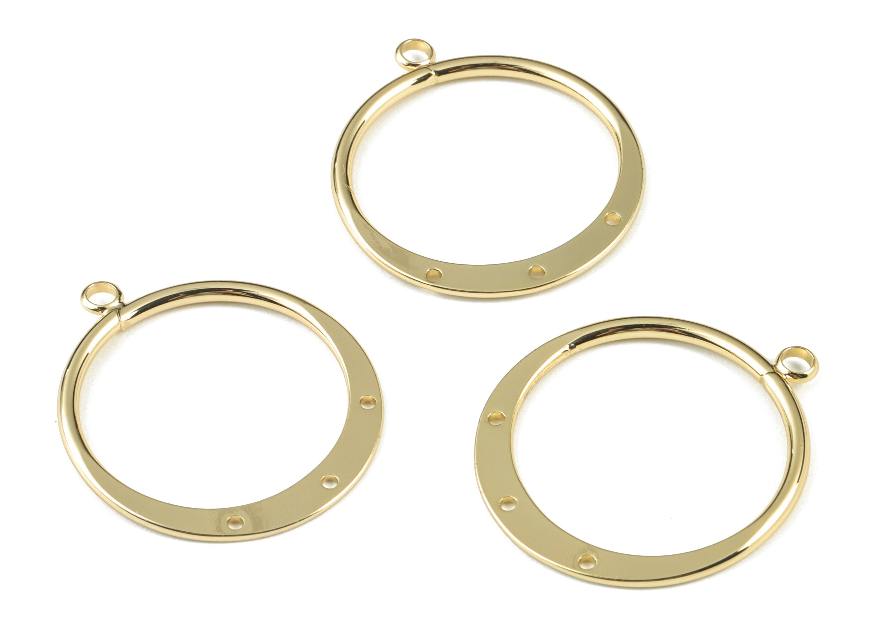 Gold Hammered Hoop Connector - 18K Real Gold Brass Circle Earring Charms - Earring Finding - Jewelry Supplies - 33.67x28.8x1.99mm - RGP2743 - DOMEDBAZAAR