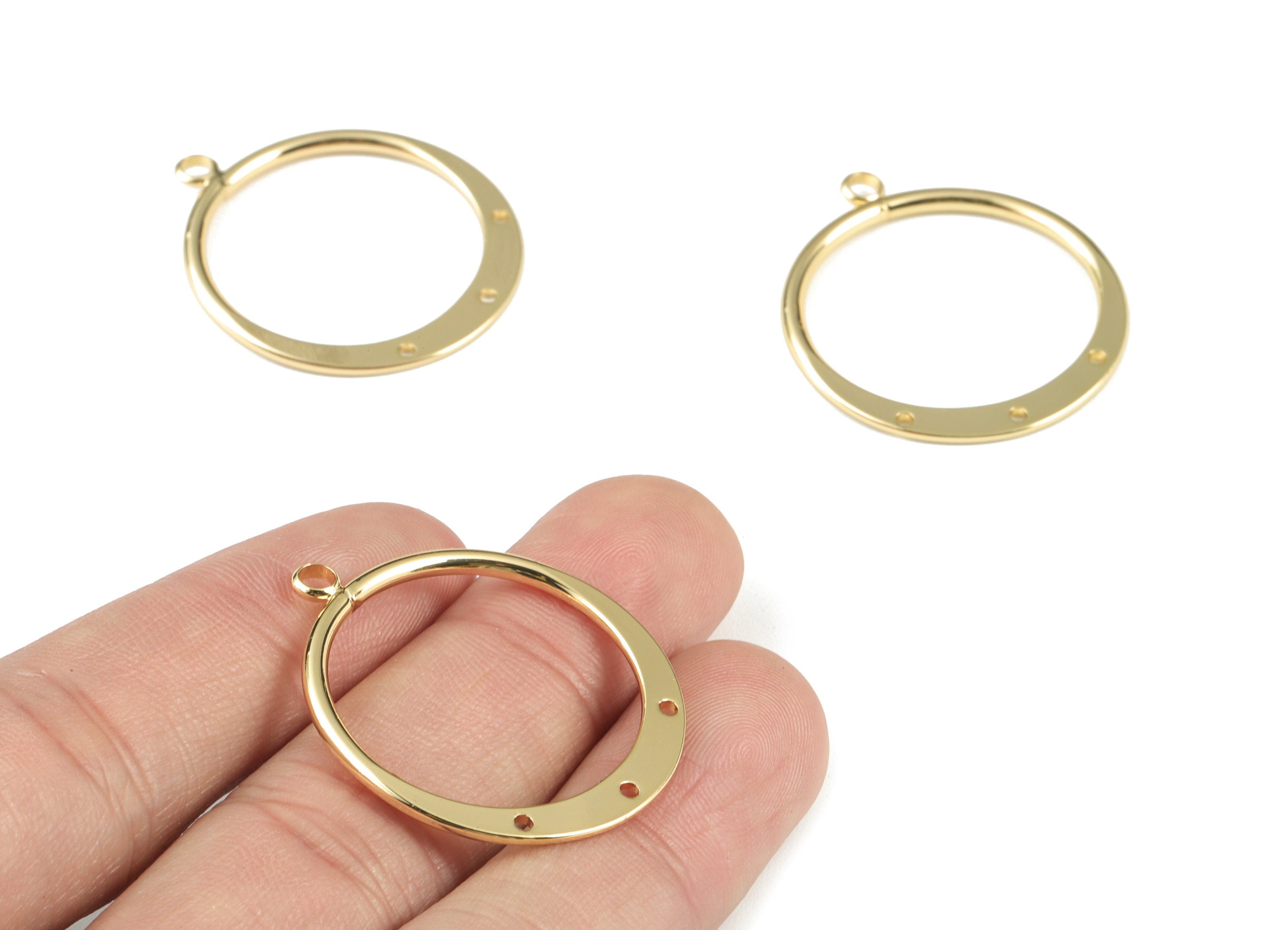 Gold Hammered Hoop Connector - 18K Real Gold Brass Circle Earring Charms - Earring Finding - Jewelry Supplies - 33.67x28.8x1.99mm - RGP2743 - DOMEDBAZAAR