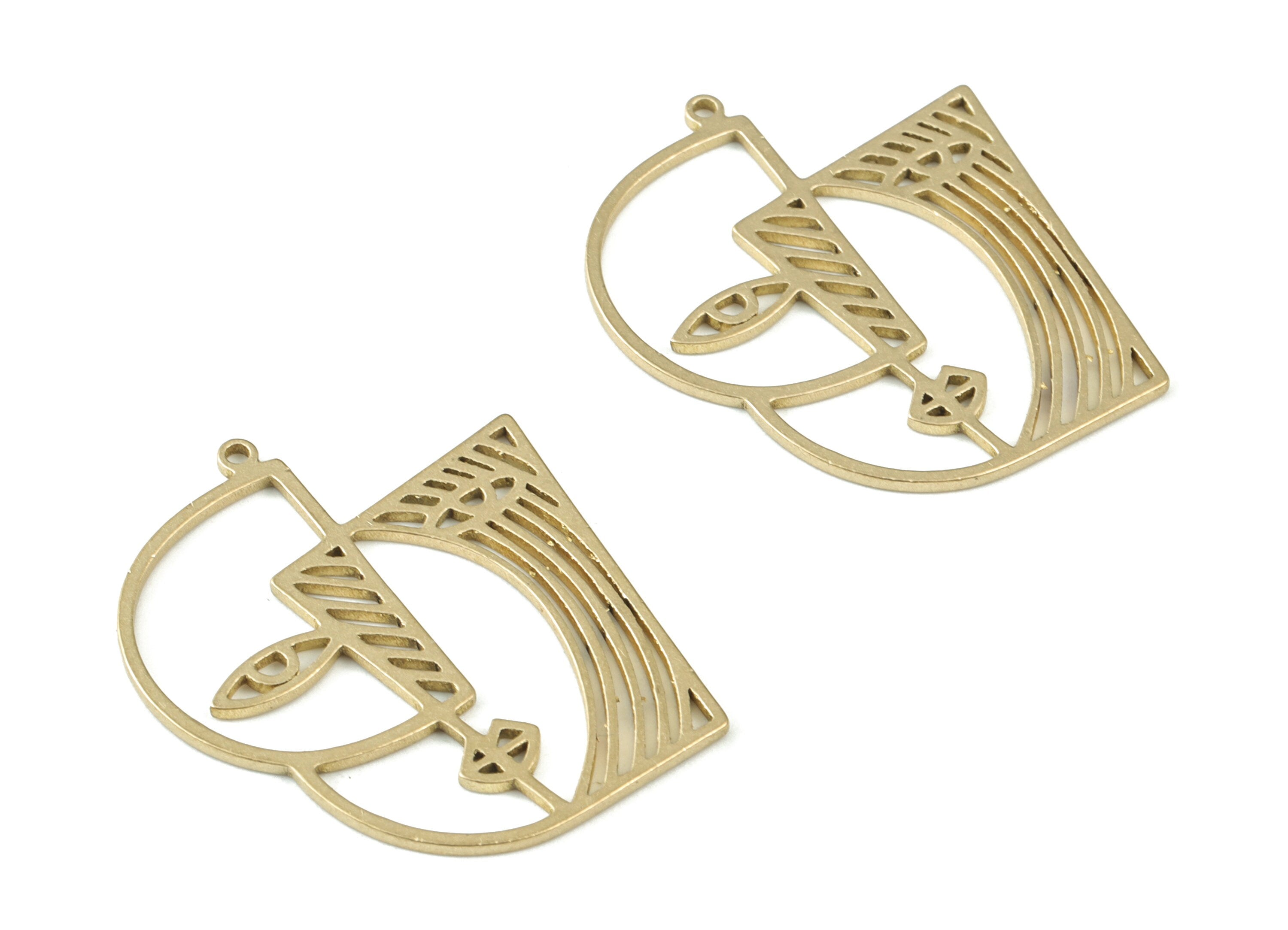 Abstrack Face Earring Charms - Raw Brass Woman Face Pendant - Jewelry Making Supplies - 31x26x1mm - PPM3455 - DOMEDBAZAAR