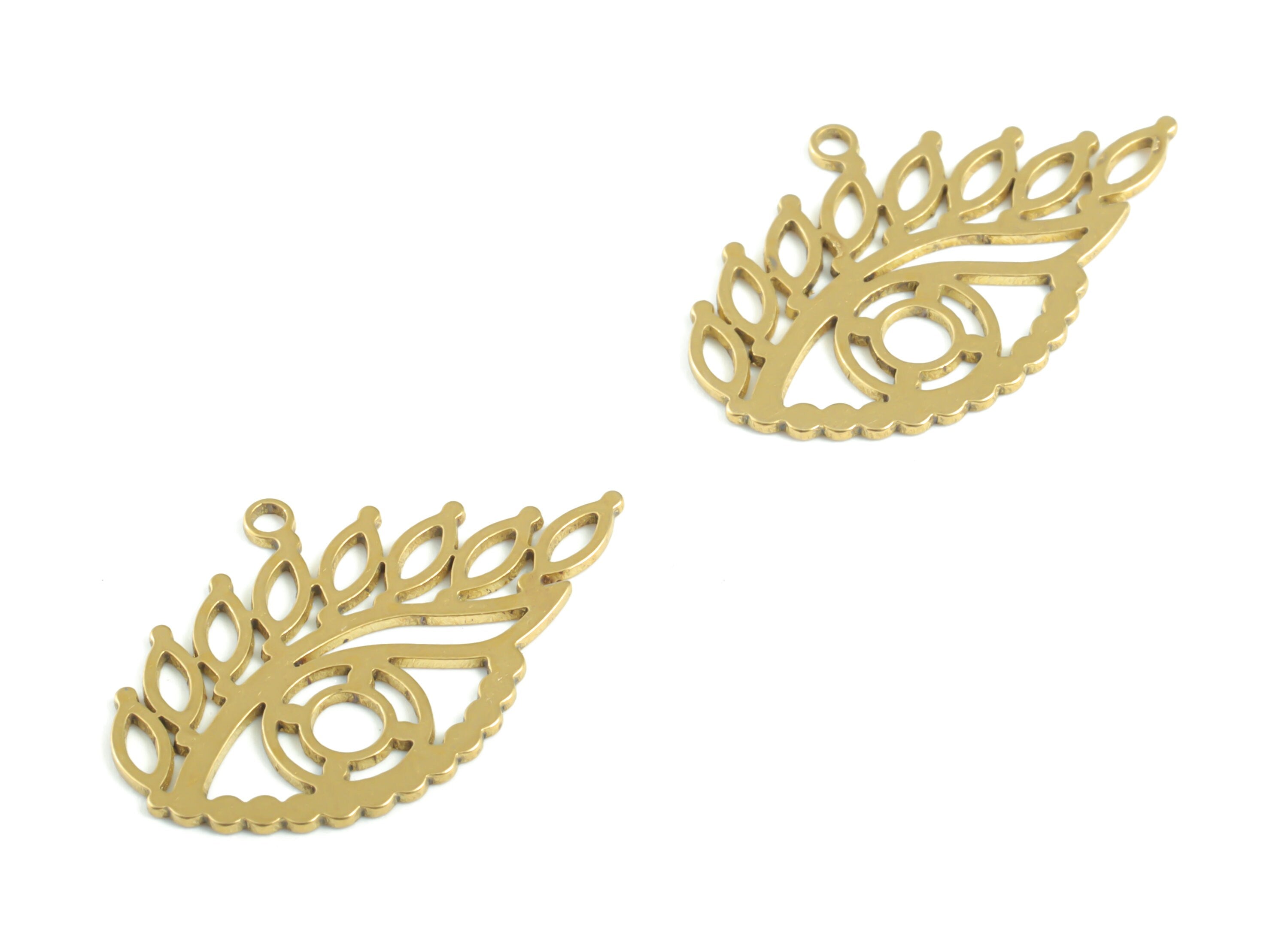 Brass Eye Earring Charms - Raw Brass Eyelash Pendant - Earrings Finding - Jewelry Supplies - 22.88x14.92x0.66mm - PPM3273 - DOMEDBAZAAR