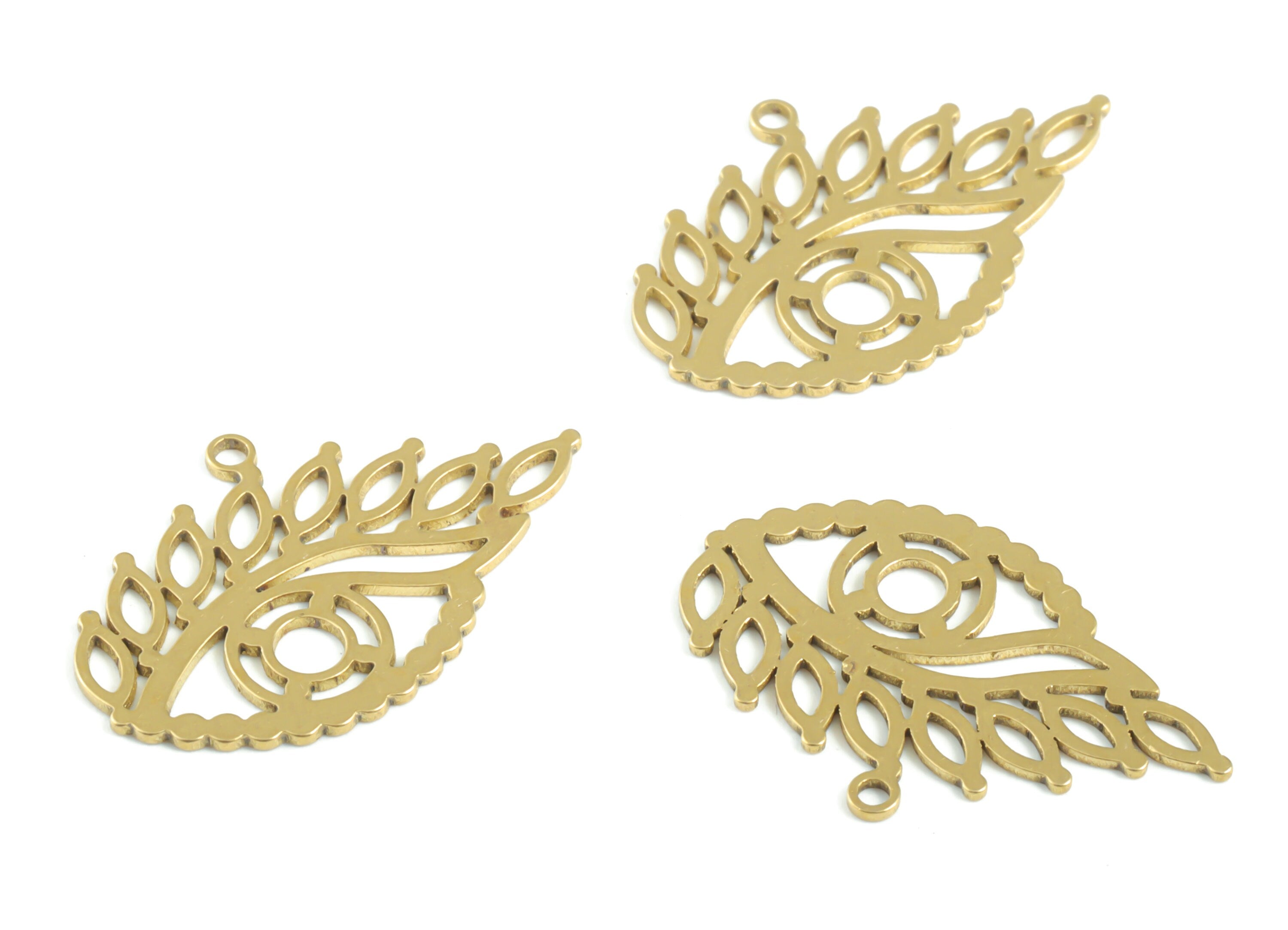 Brass Eye Earring Charms - Raw Brass Eyelash Pendant - Earrings Finding - Jewelry Supplies - 22.88x14.92x0.66mm - PPM3273 - DOMEDBAZAAR