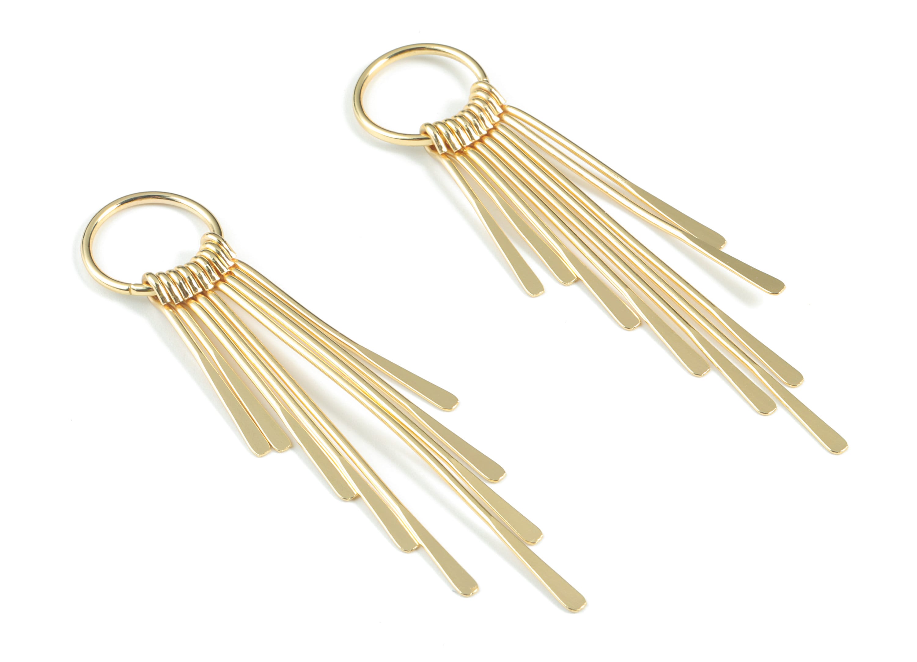 Gold Fringed Earring Charms - 18K Real Gold Brass Hammered Fringed Trim Charms - Jewelry Supplies - 82.29x17.78x4.96mm - RGP2730 - DOMEDBAZAAR