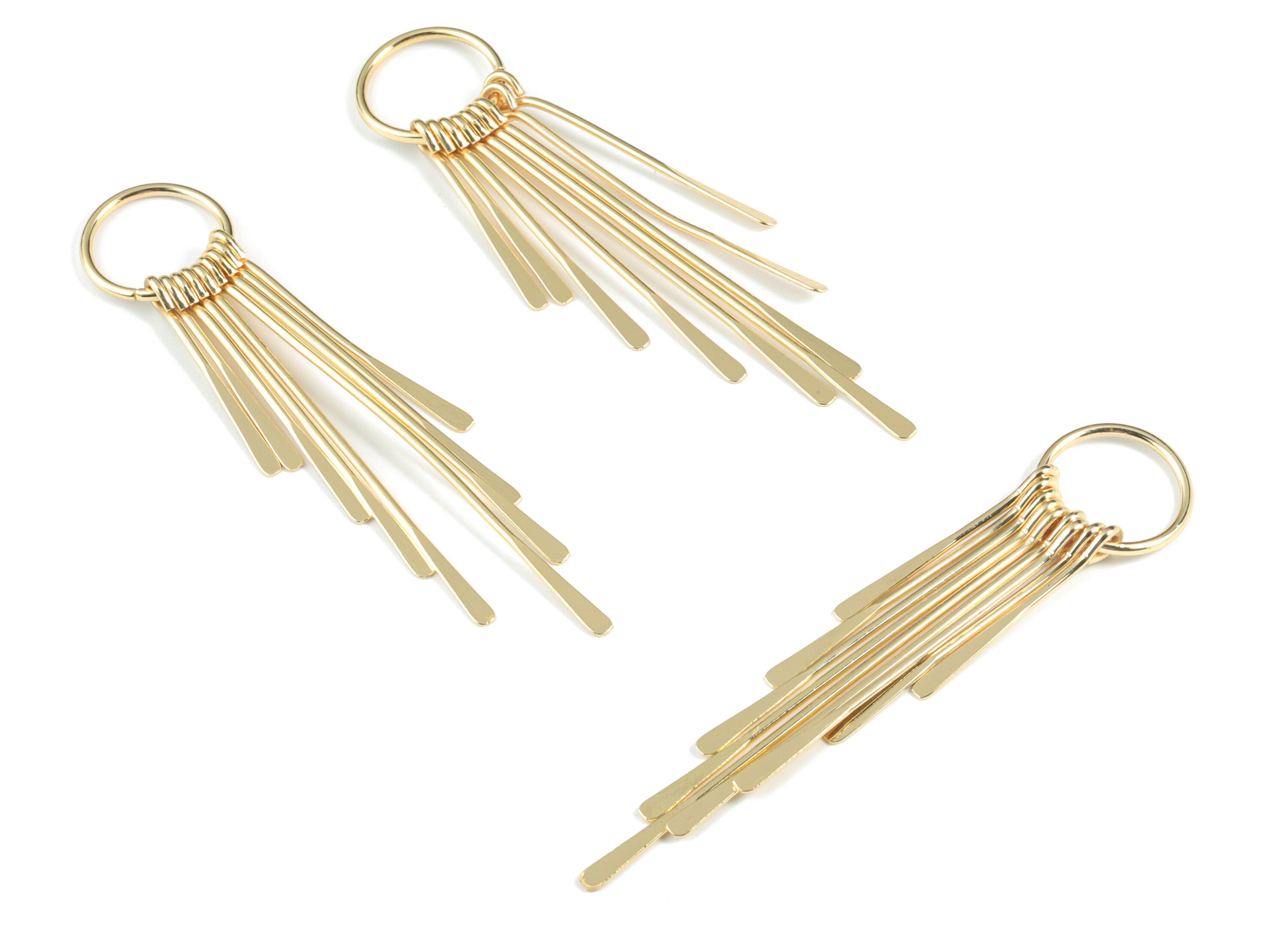 Gold Fringed Earring Charms - 18K Real Gold Brass Hammered Fringed Trim Charms - Jewelry Supplies - 82.29x17.78x4.96mm - RGP2730 - DOMEDBAZAAR