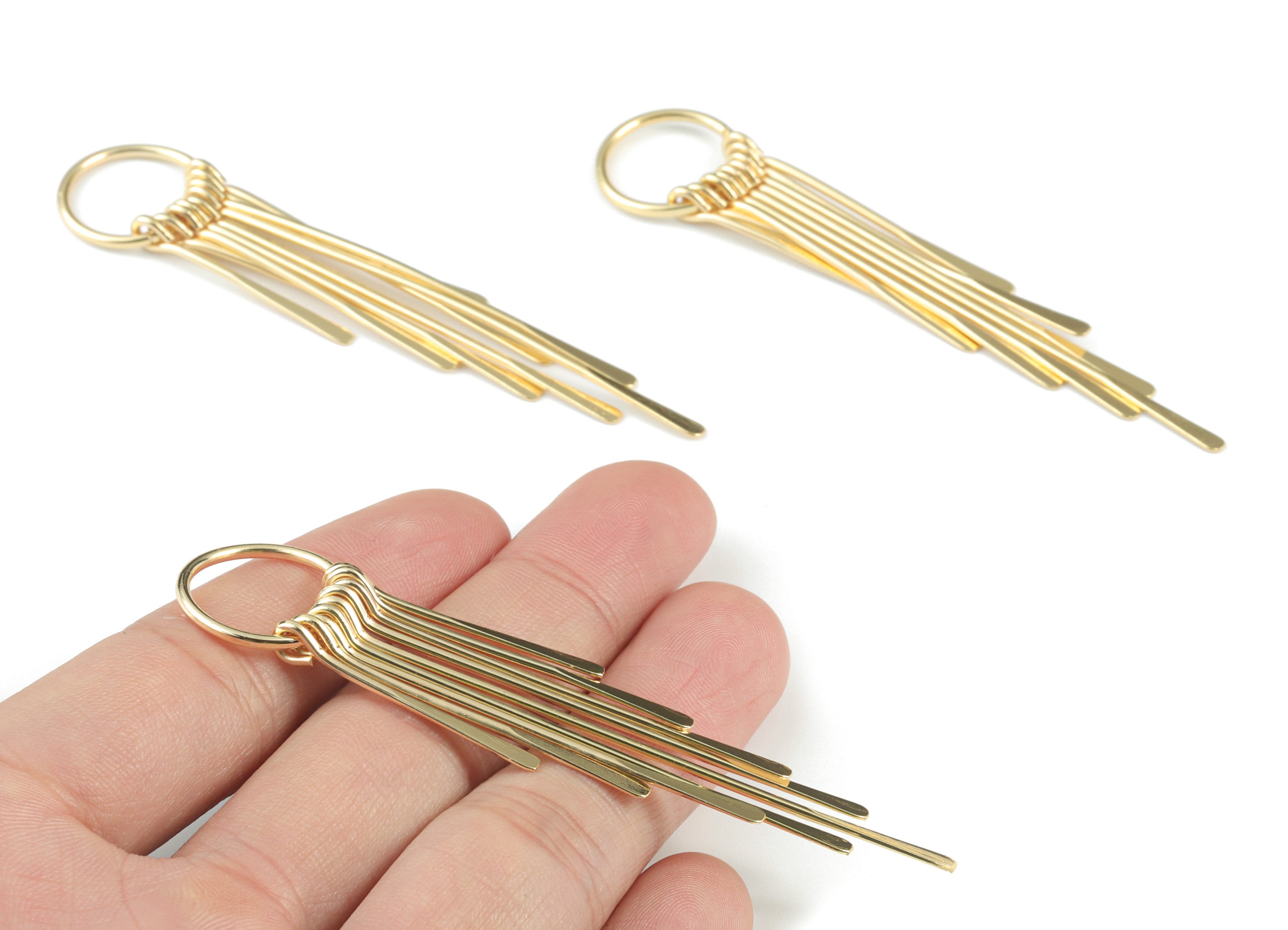 Gold Fringed Earring Charms - 18K Real Gold Brass Hammered Fringed Trim Charms - Jewelry Supplies - 82.29x17.78x4.96mm - RGP2730 - DOMEDBAZAAR