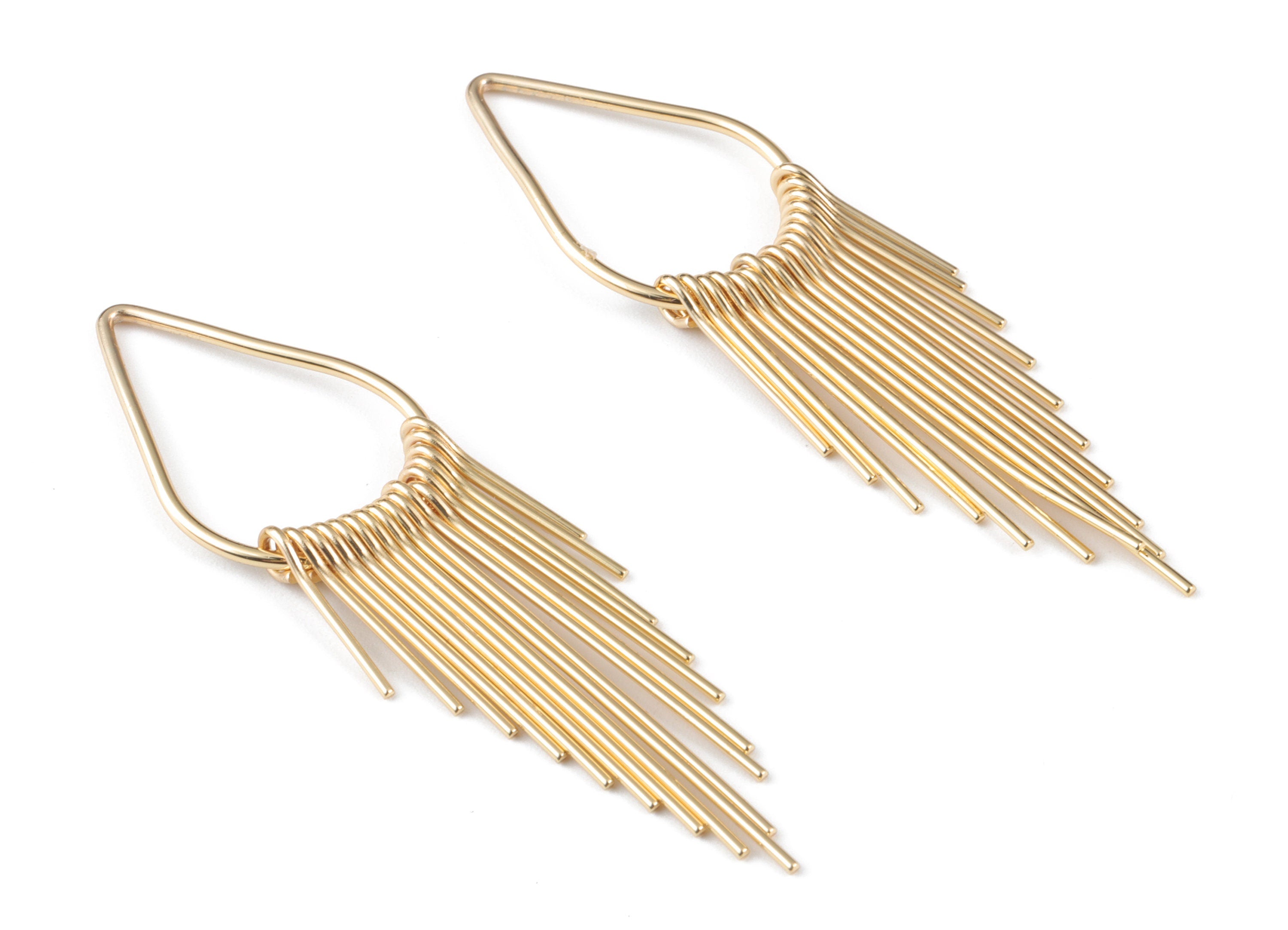 Gold Fringed Earring Charms - 18K Real Gold Brass Hammered Fringed Trim Charms - Jewelry Supplies - 62.93x17.6x3.18mm - RGP2733 - DOMEDBAZAAR