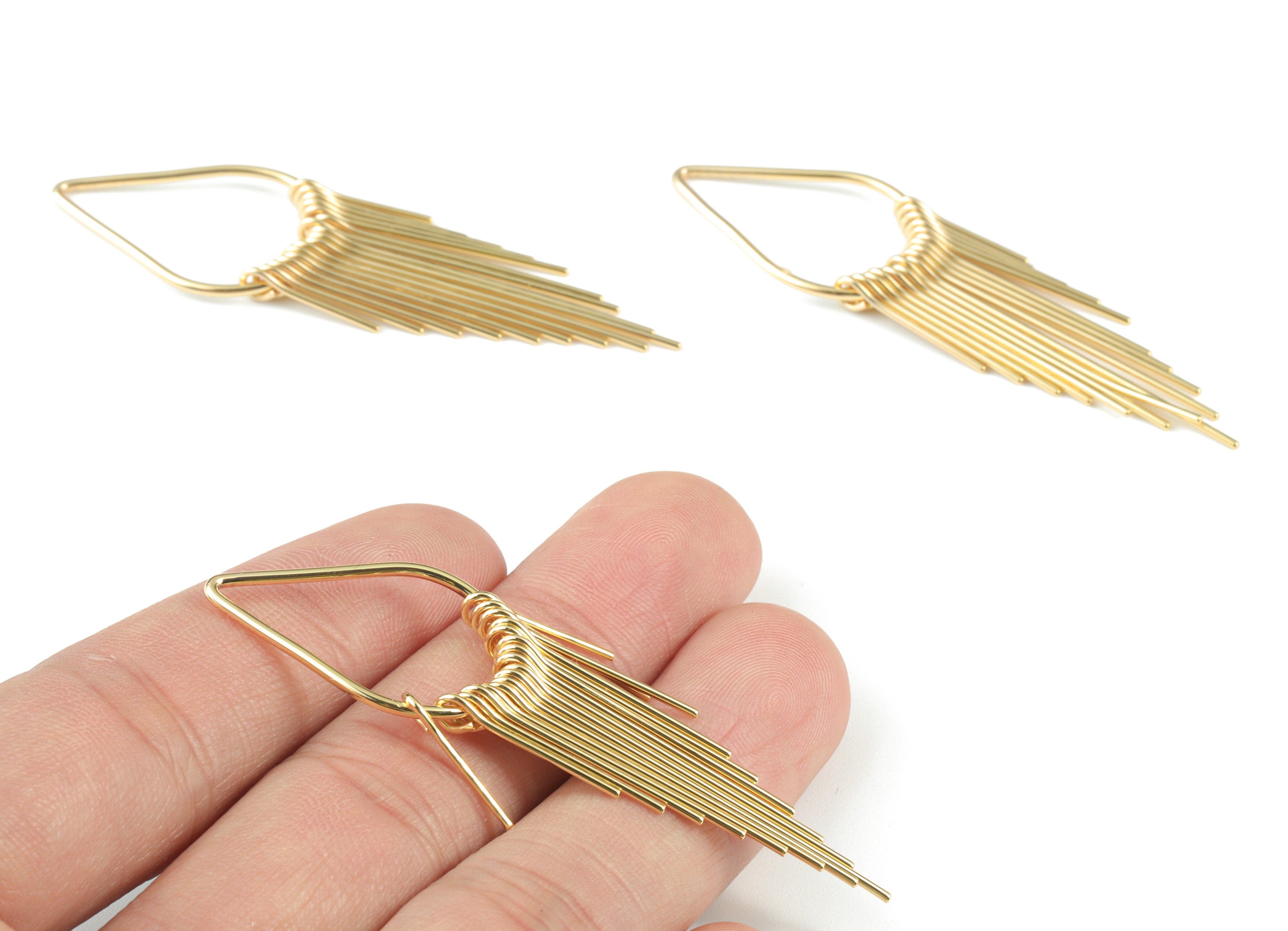 Gold Fringed Earring Charms - 18K Real Gold Brass Hammered Fringed Trim Charms - Jewelry Supplies - 62.93x17.6x3.18mm - RGP2733 - DOMEDBAZAAR