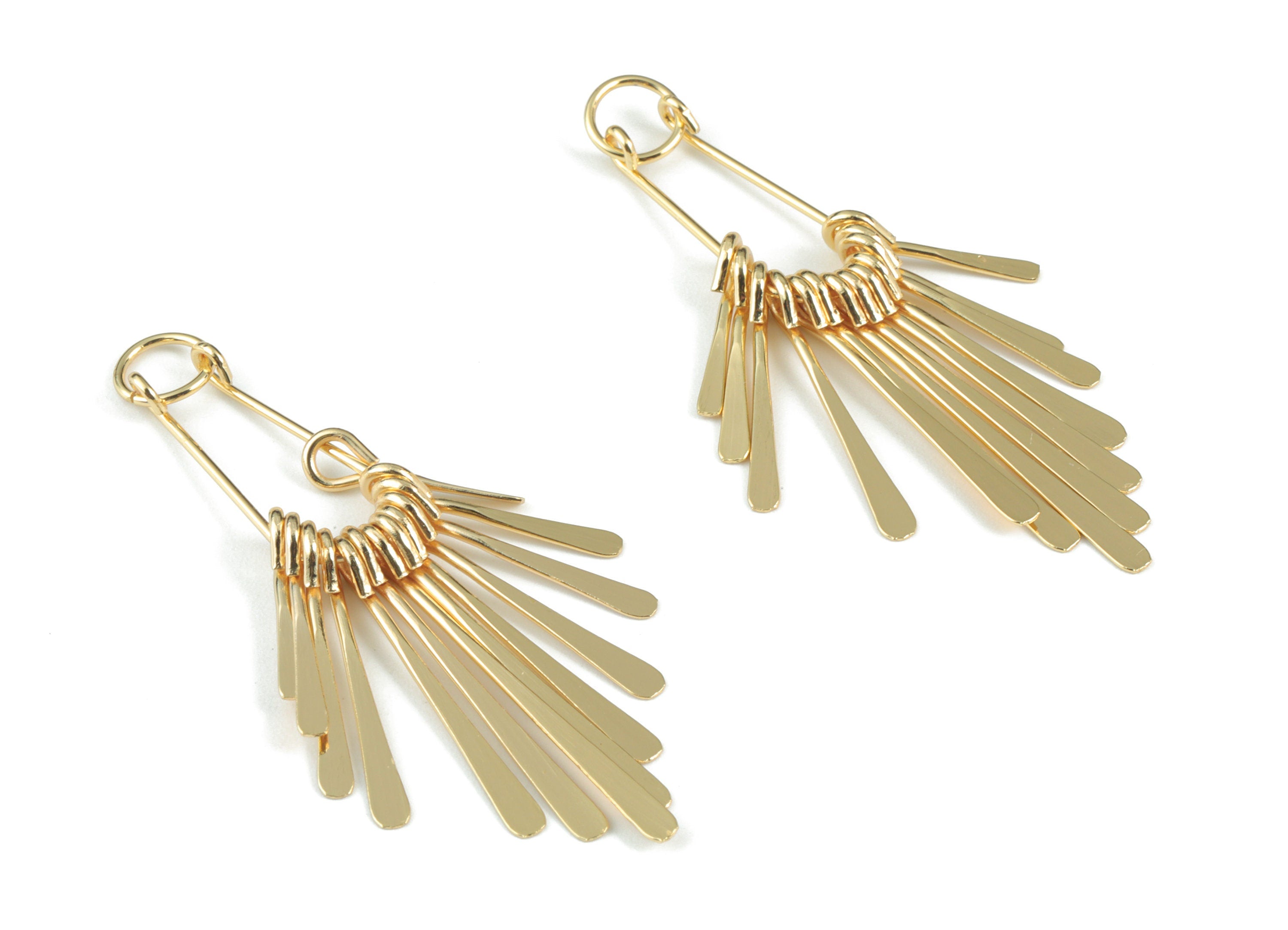 Gold Fringed Earring Charms - 18K Real Gold Brass Hammered Fringed Trim Charms - Jewelry Supplies - 56.96x26.05x2.63mm - RGP2732 - DOMEDBAZAAR