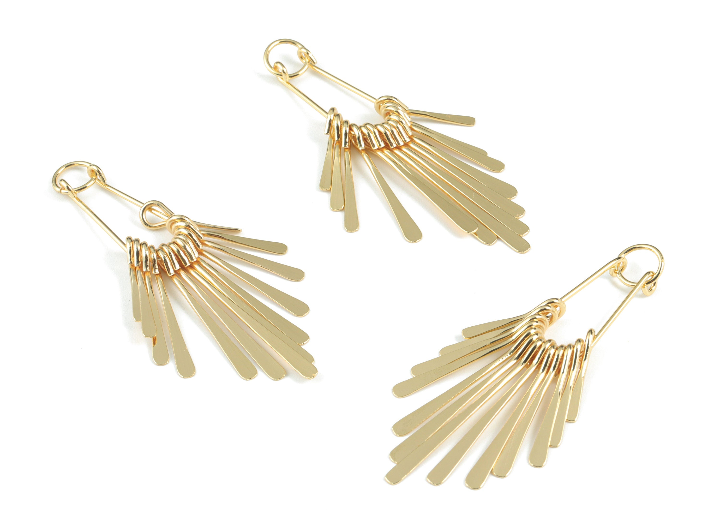 Gold Fringed Earring Charms - 18K Real Gold Brass Hammered Fringed Trim Charms - Jewelry Supplies - 56.96x26.05x2.63mm - RGP2732 - DOMEDBAZAAR