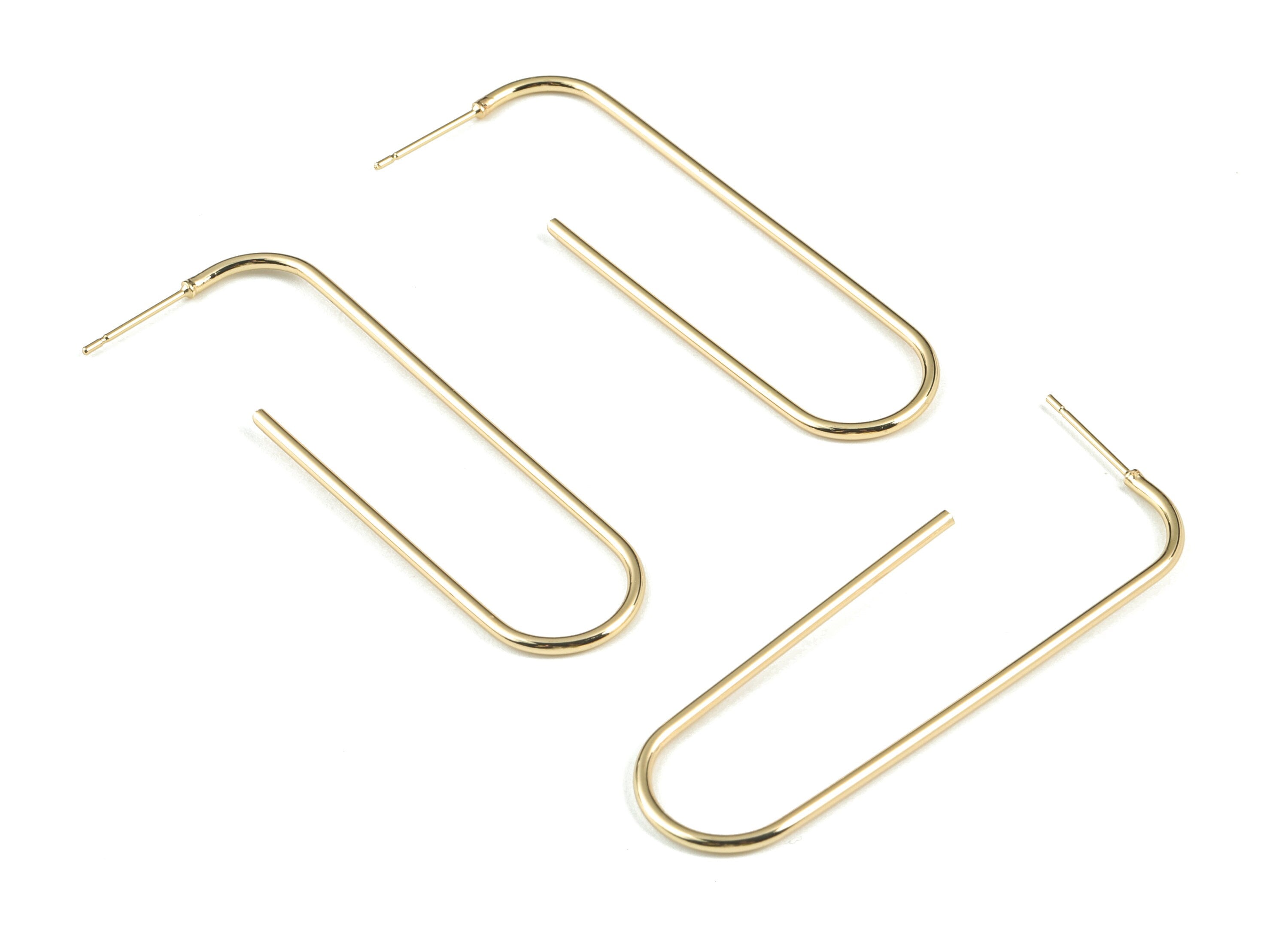 Gold Brass Ear Wire Stud - 18K Real Gold Brass Ear Wire Hook Ear Post - Jewelry Supplies - 56.68x21.57x1.49mm - RGP2740 - DOMEDBAZAAR