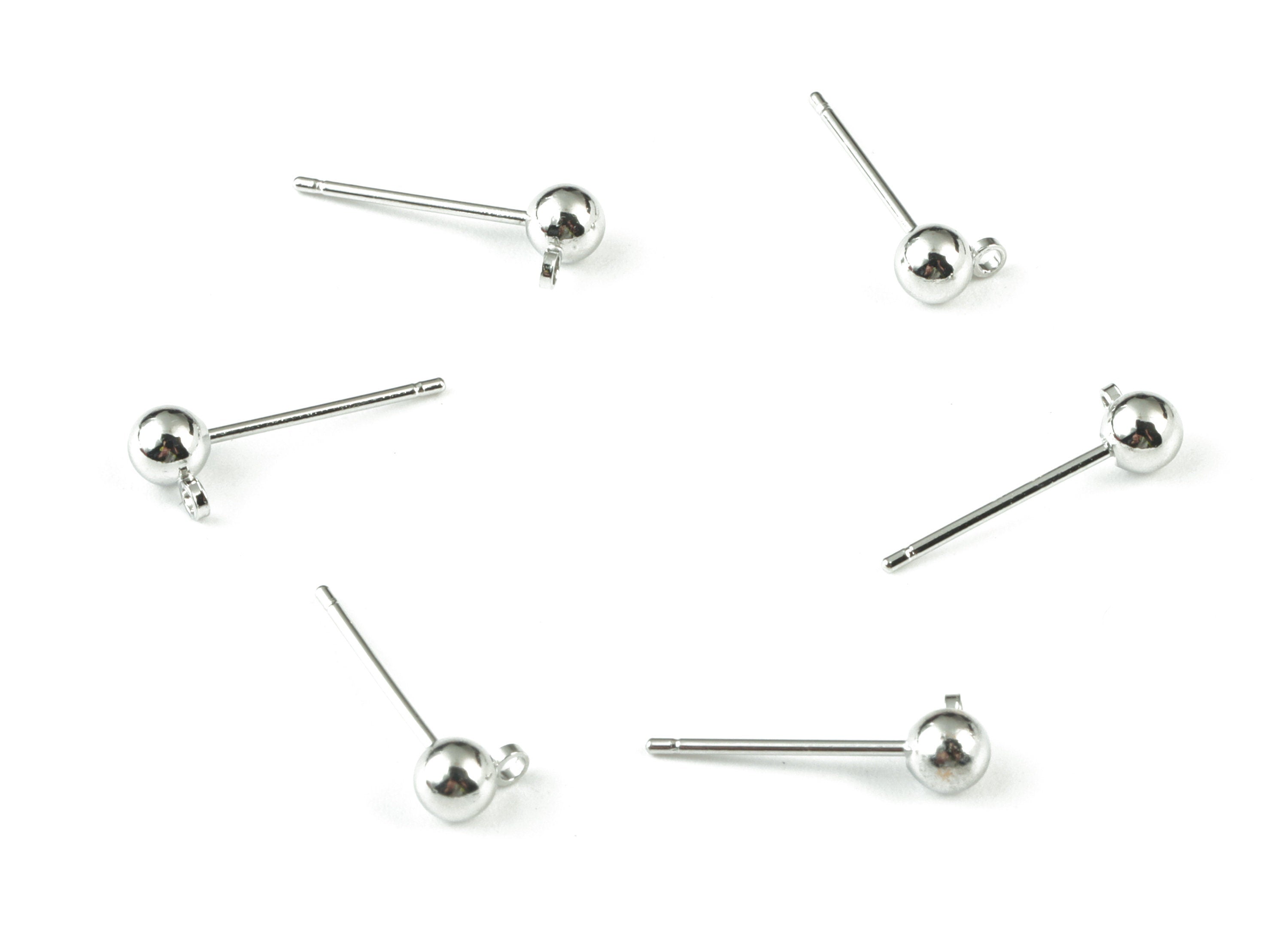 Silver Ball Stud Earring With Loop - 18K Real White Gold Plated Brass Ball Post Loop - 316 Stainless Steel - 5.93x5.93x3.92mm - RGP1235S - DOMEDBAZAAR