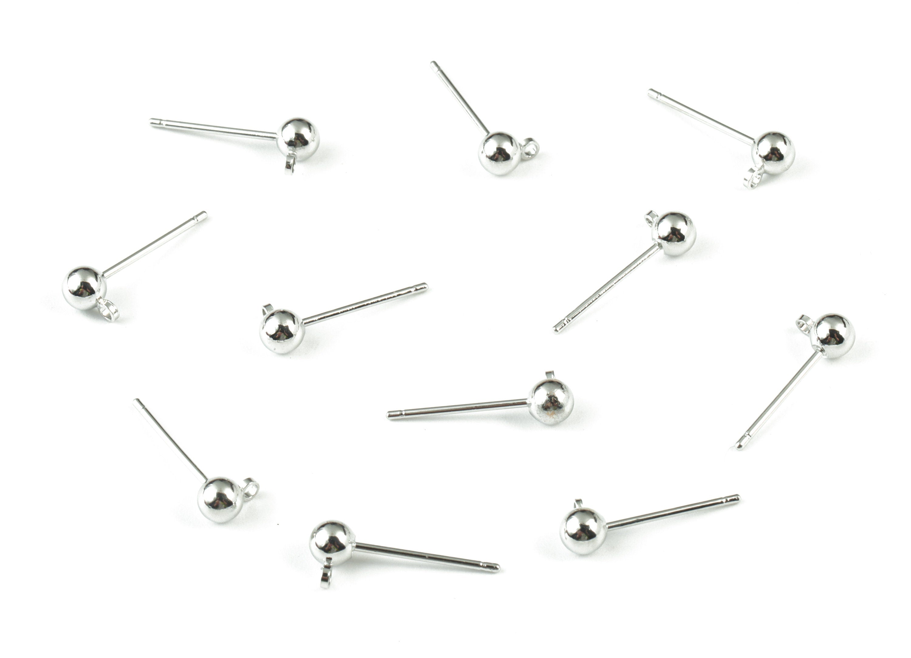 Silver Ball Stud Earring With Loop - 18K Real White Gold Plated Brass Ball Post Loop - 316 Stainless Steel - 5.93x5.93x3.92mm - RGP1235S - DOMEDBAZAAR