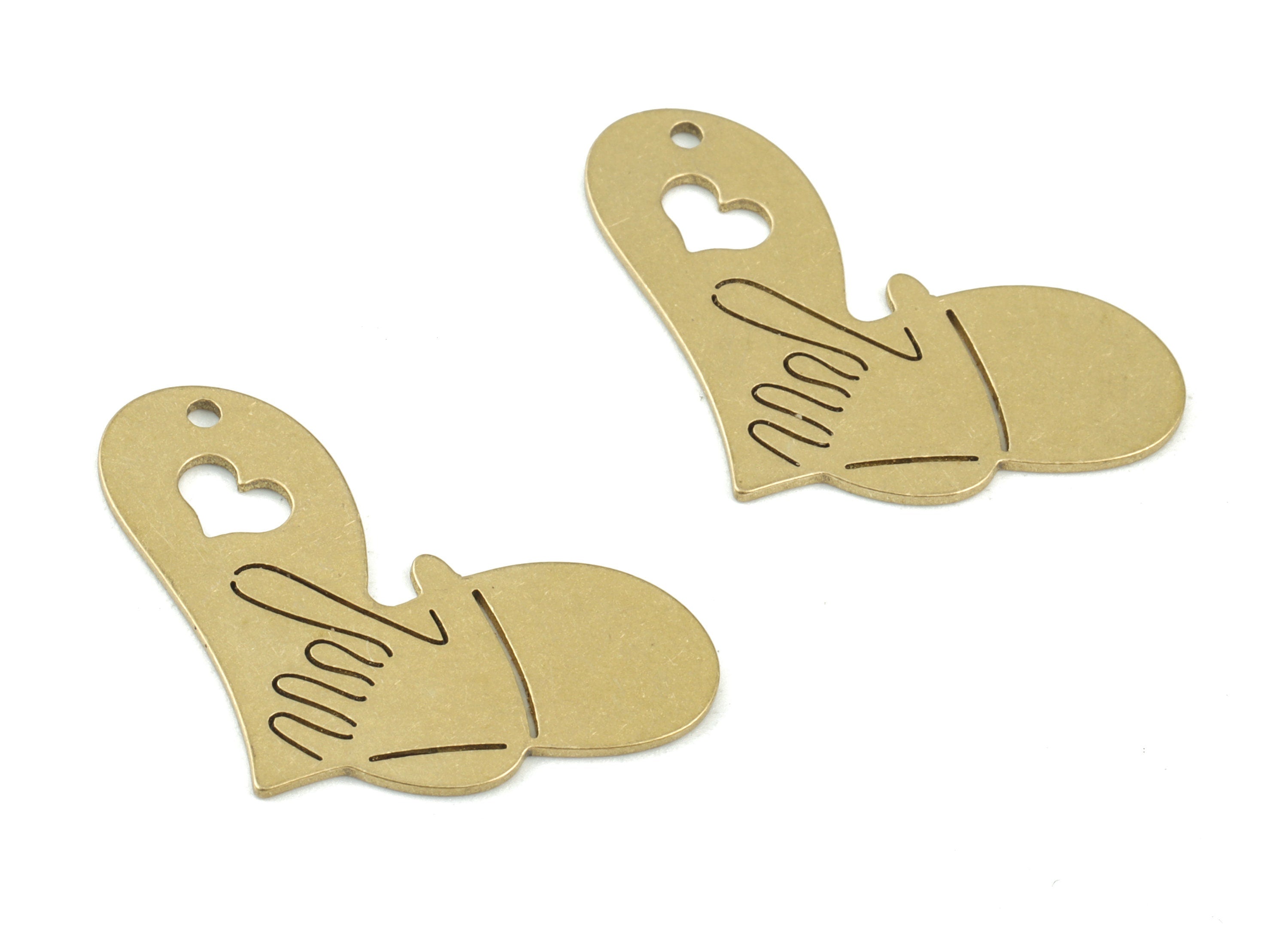 Heart Hand Pendant - Raw Brass Heart Hand Earring Charms - Hand Love Earring - Jewelry Supplies - 30x18x0.8mm - PPM3503 - DOMEDBAZAAR